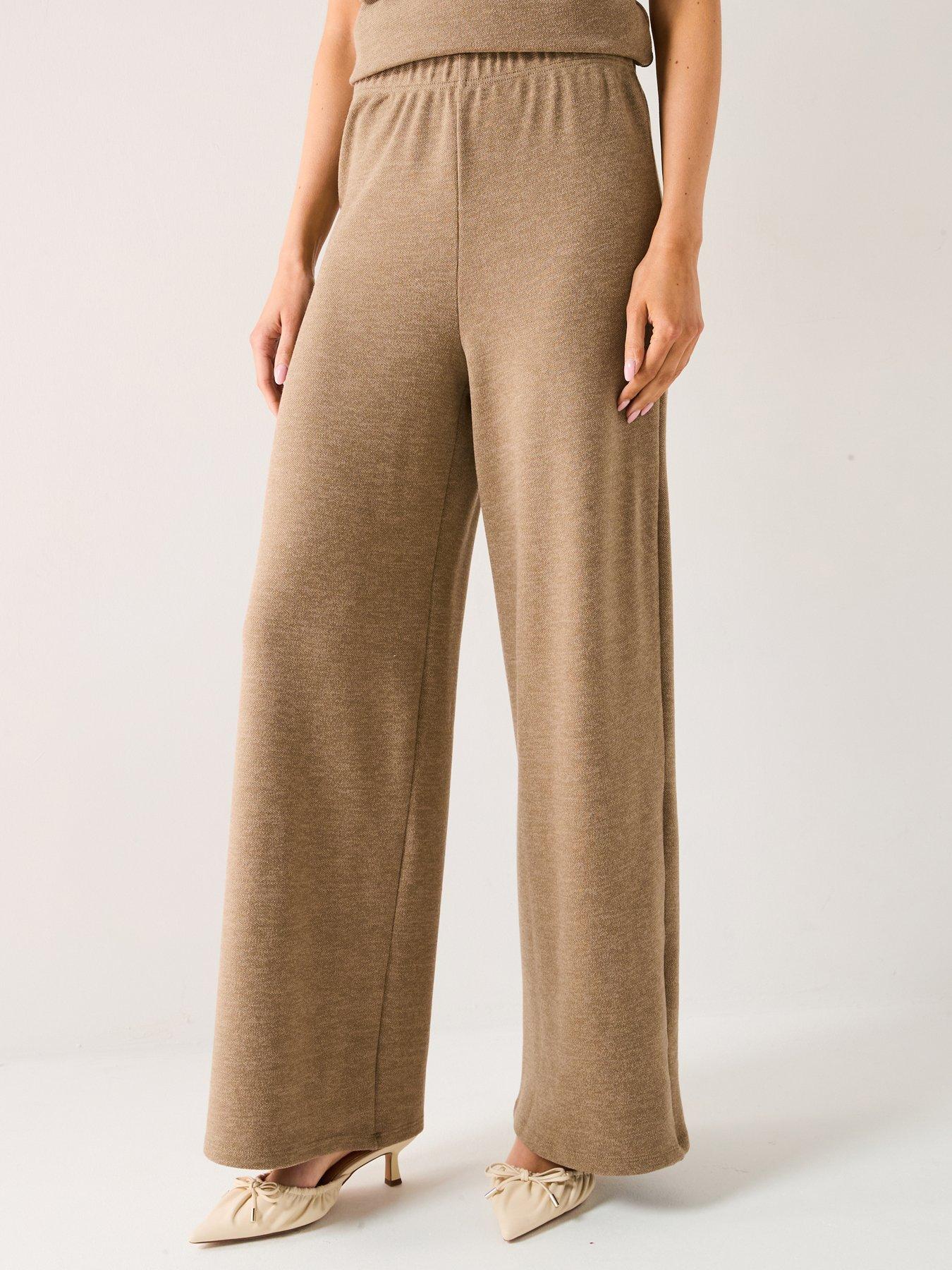 undefined Wide Leg Textured Trousers Co-Ord - Neutral