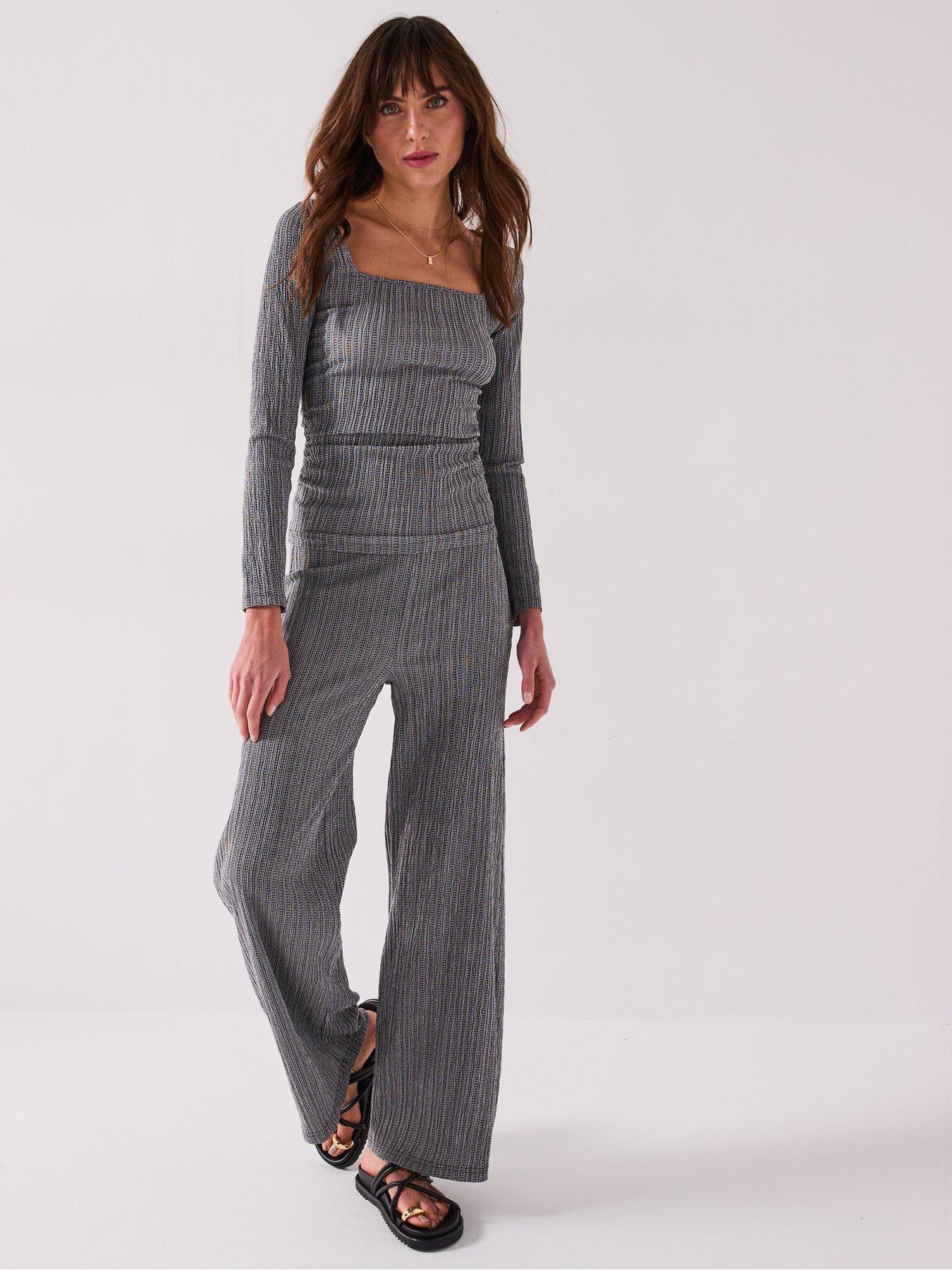  image of v-by-very-textured-wide-leg-trouser-co-ord-mono
