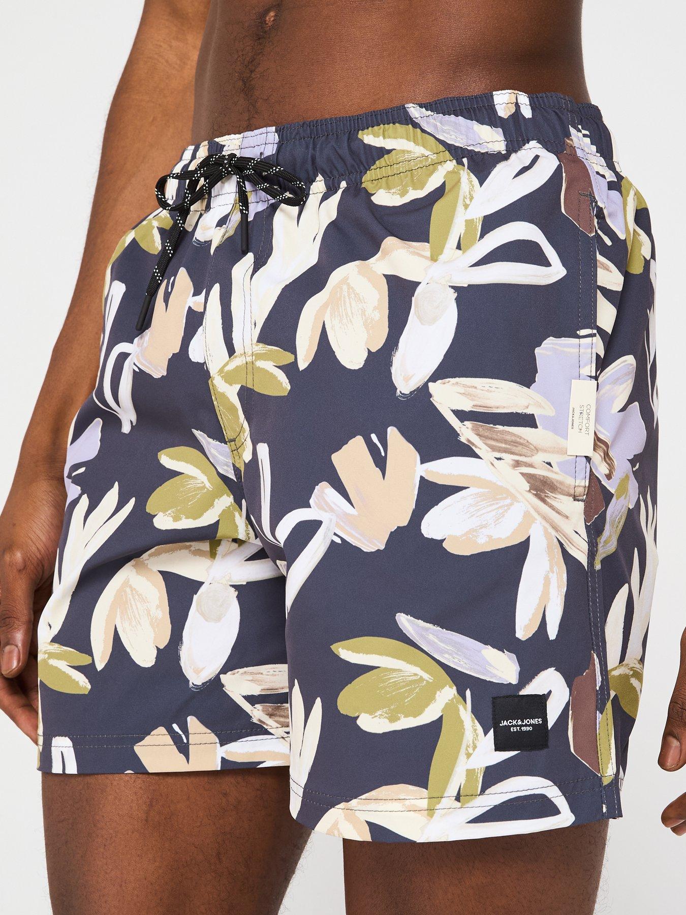 image of jack-jones-maui-flower-print-swim-shorts-iron-gate