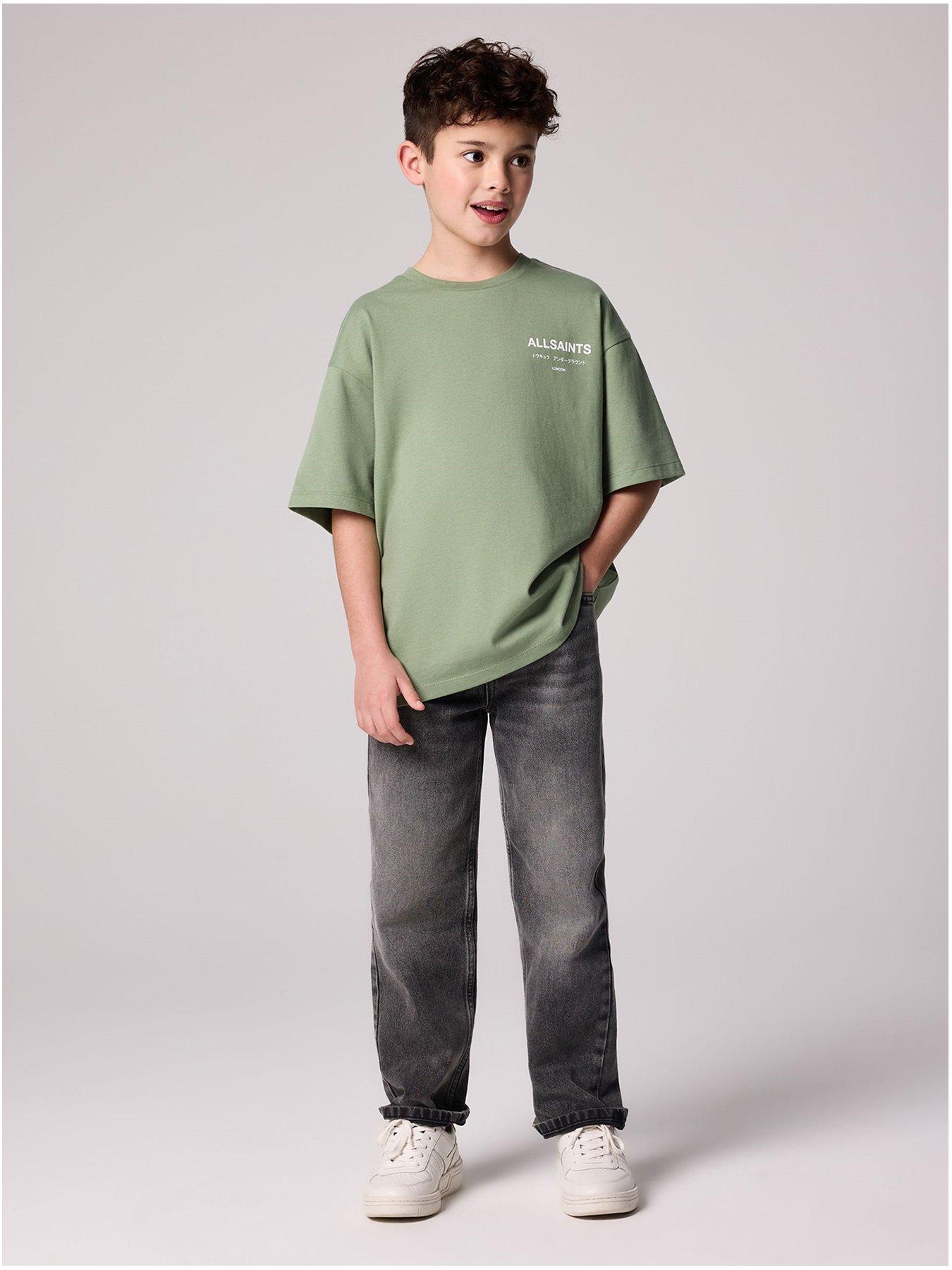 front image of smallsaints-all-saints-boys-logo-t-shirt-green