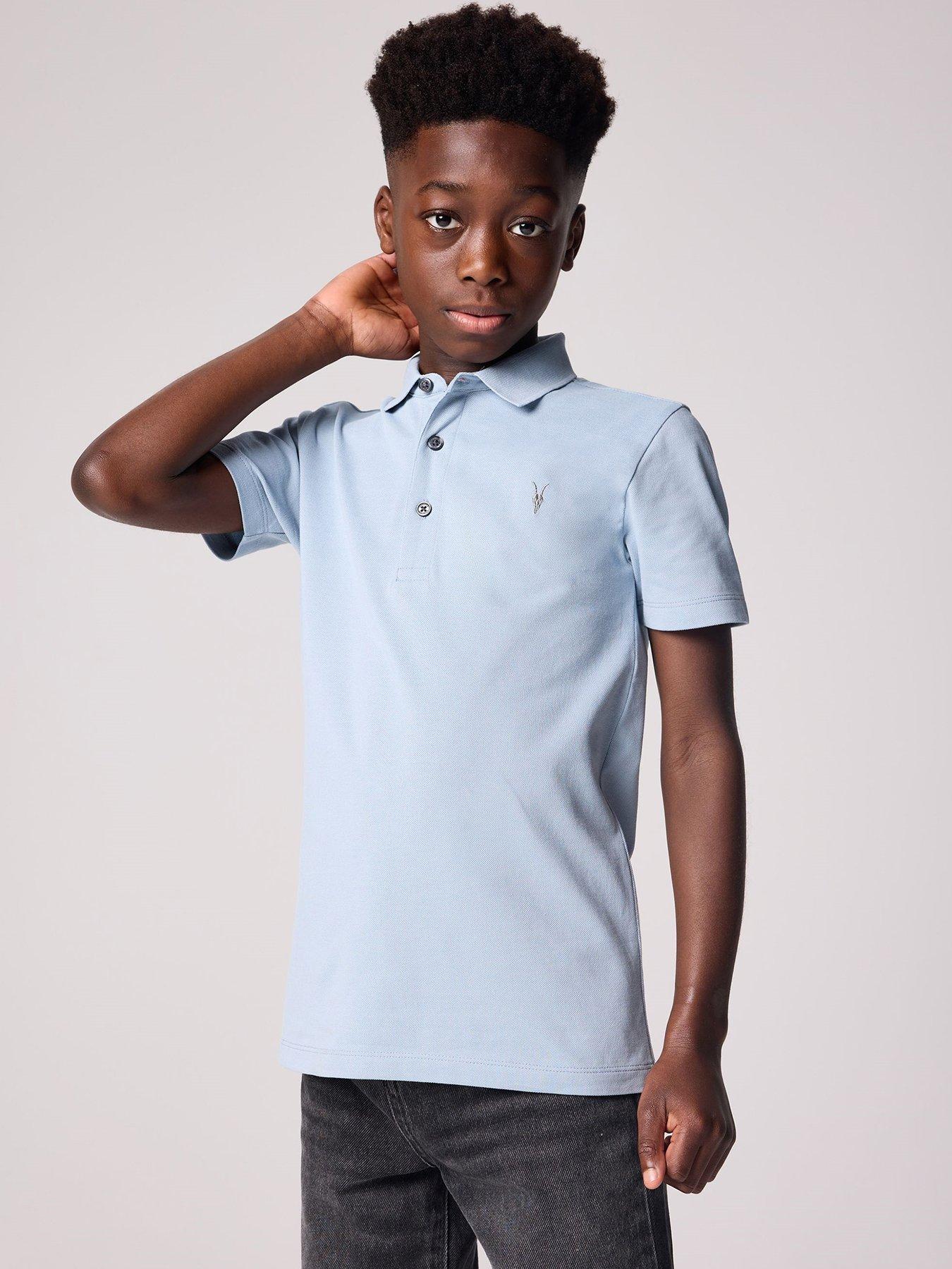 front image of smallsaints-boys-short-sleeve-polo-shirt-blue