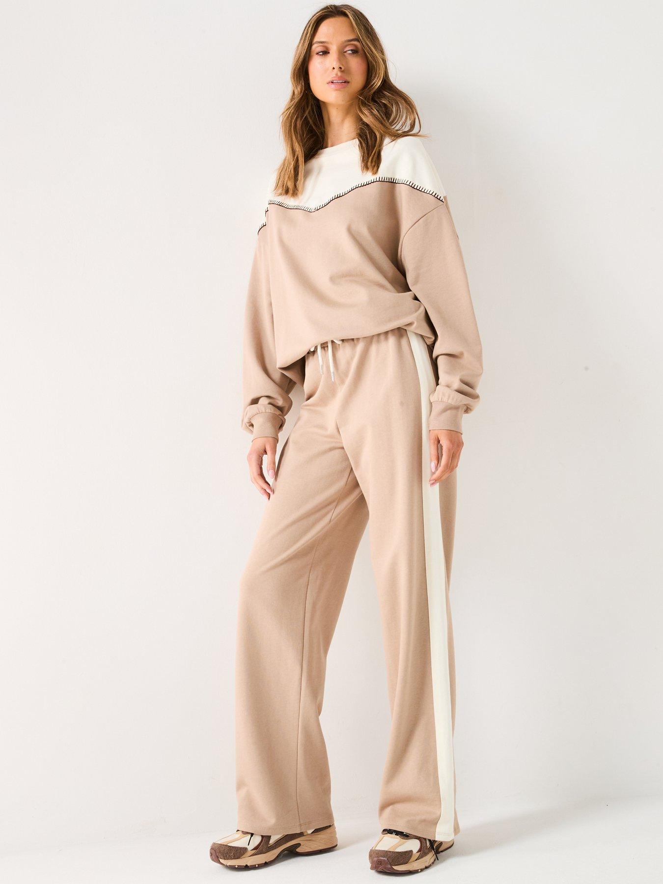  image of v-by-very-side-stripenbspco-ordnbspjoggers-brown