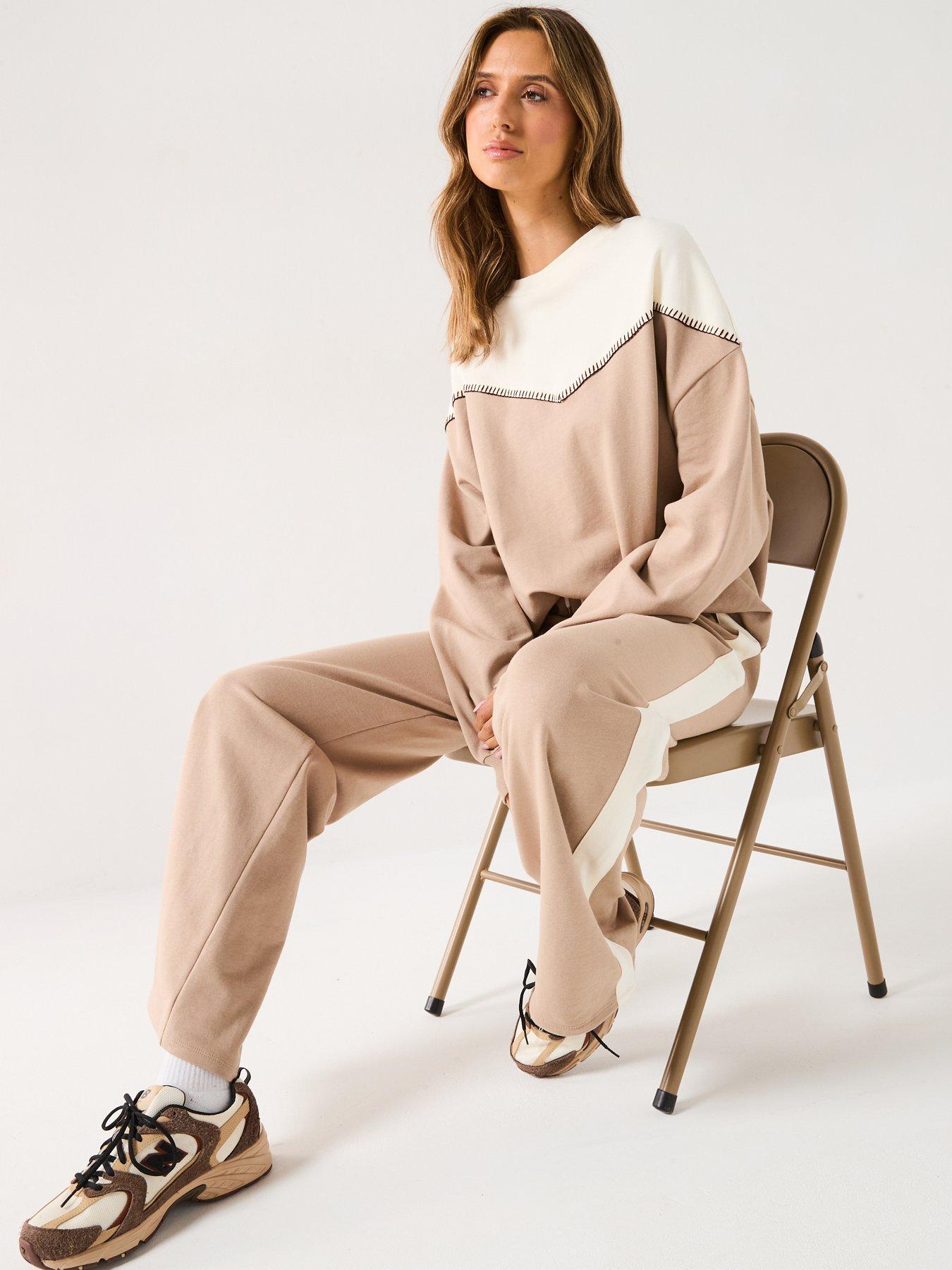  image of v-by-very-side-stripenbspco-ordnbspjoggers-brown