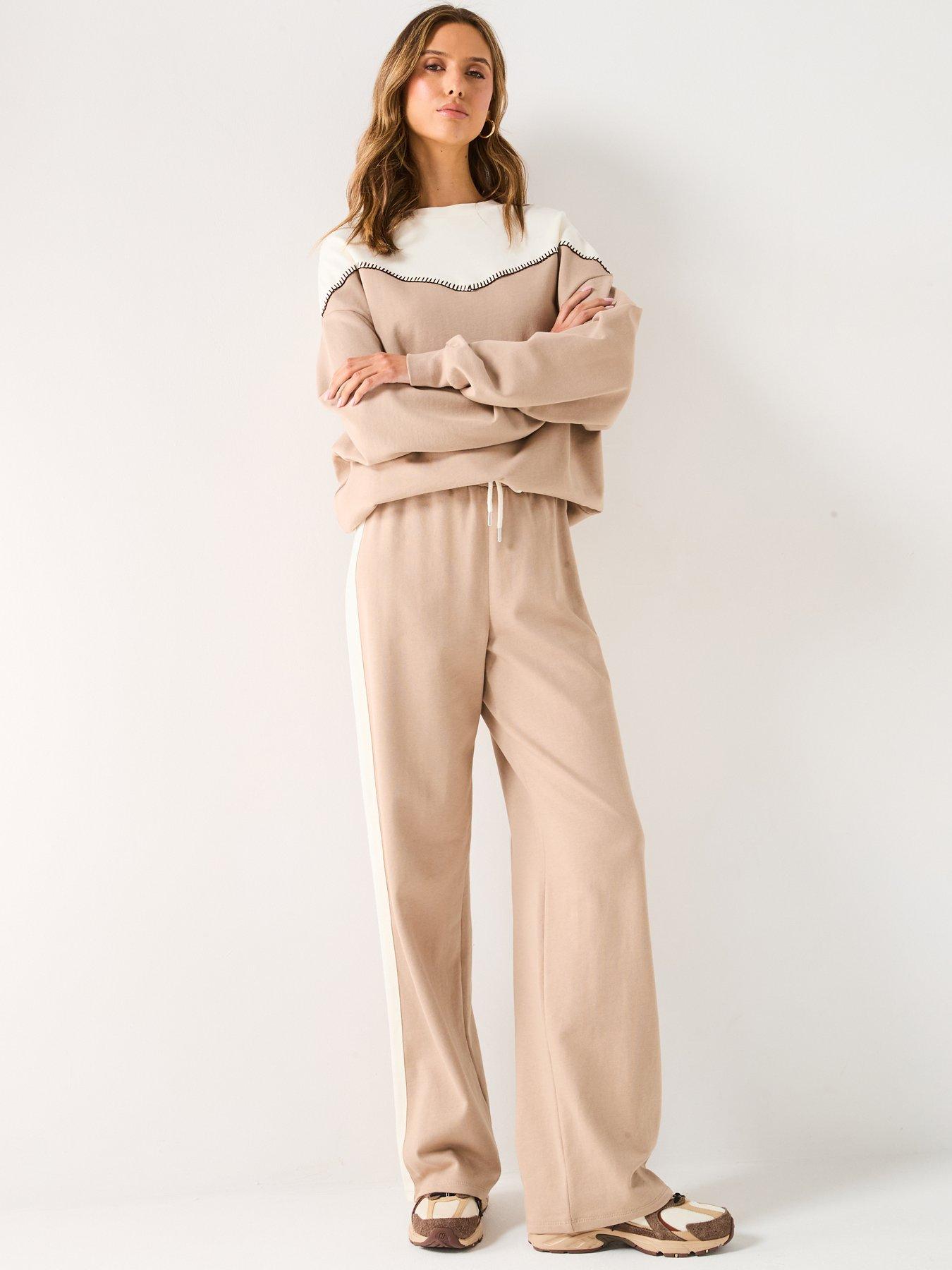  image of v-by-very-side-stripenbspco-ordnbspjoggers-brown