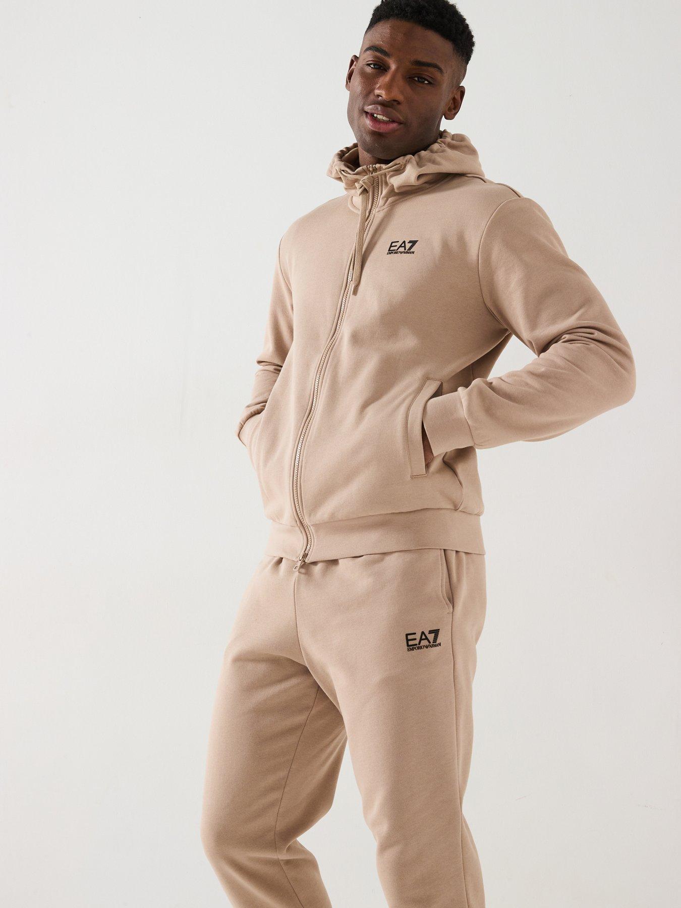 EA7 Emporio Armani Core Id Hoodie Tracksuit Beige Littlewoods