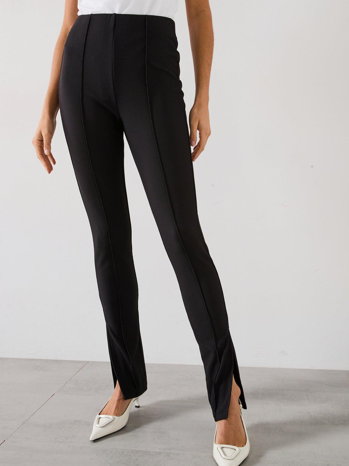 V by Very Ottoman Rib High Waisted Split Hem Legging - Black