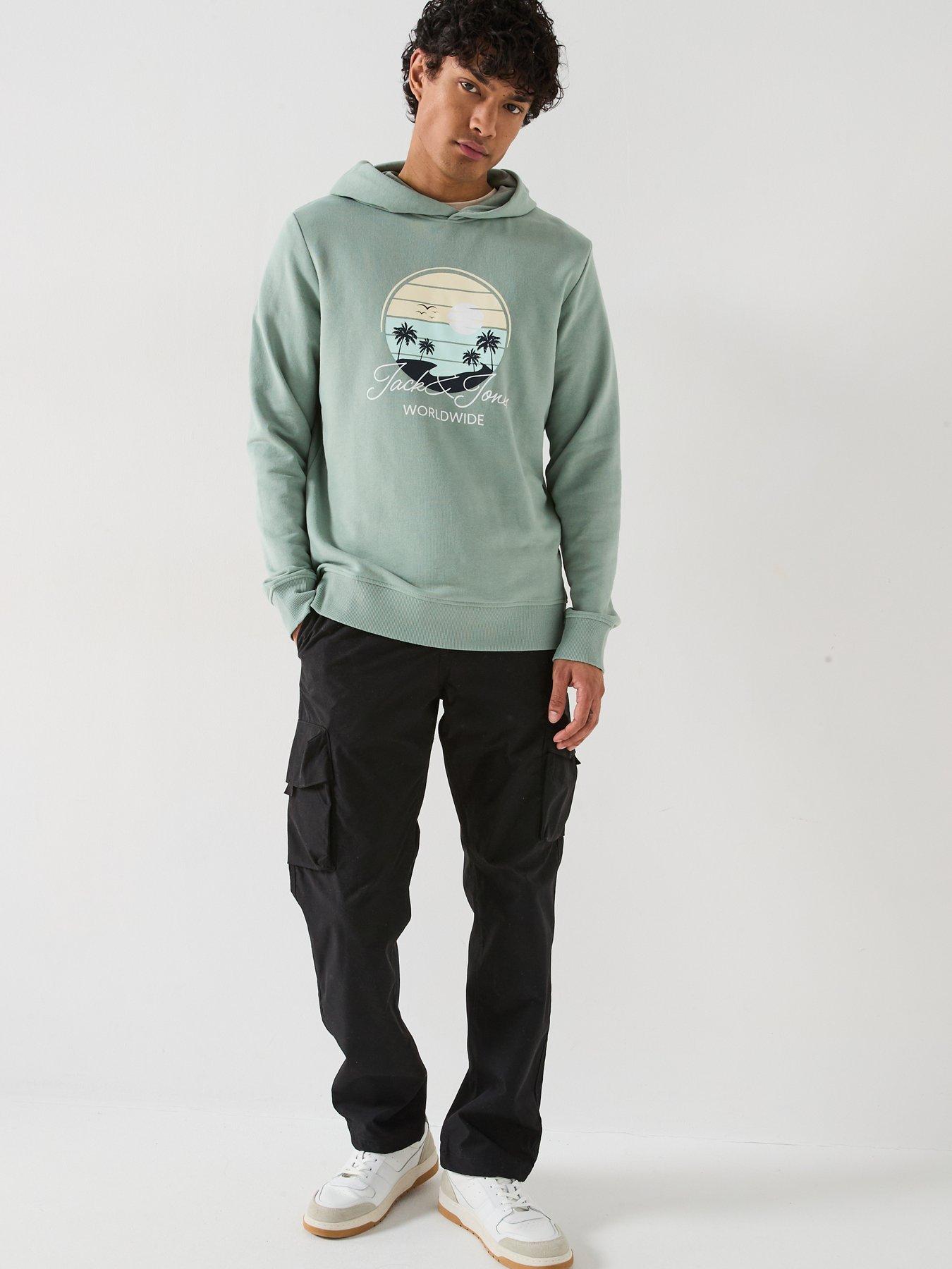  image of jack-jones-palm-circle-graphic-overhead-hoodie-light-green