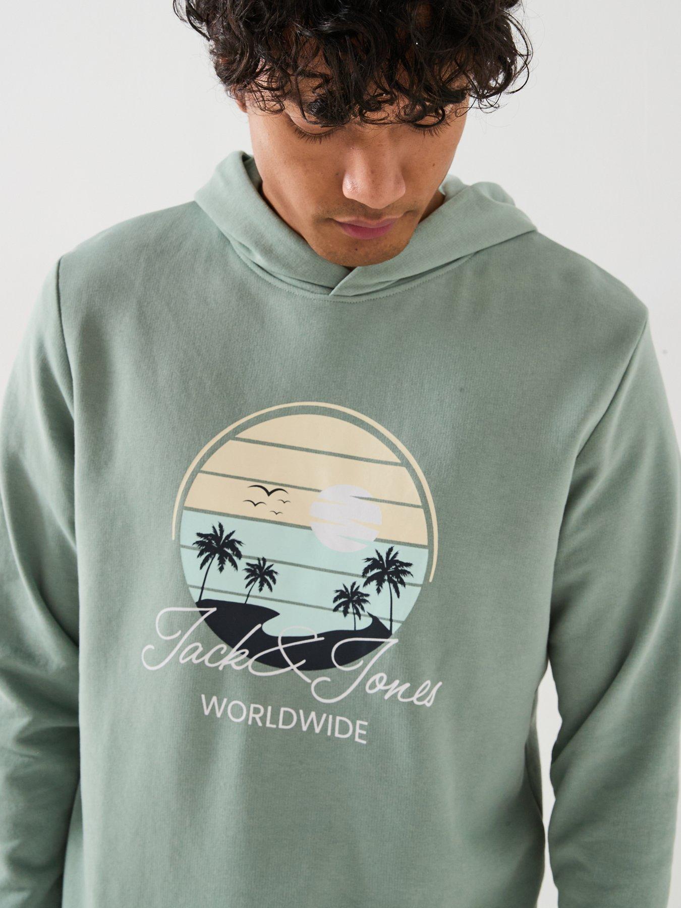  image of jack-jones-palm-circle-graphic-overhead-hoodie-light-green