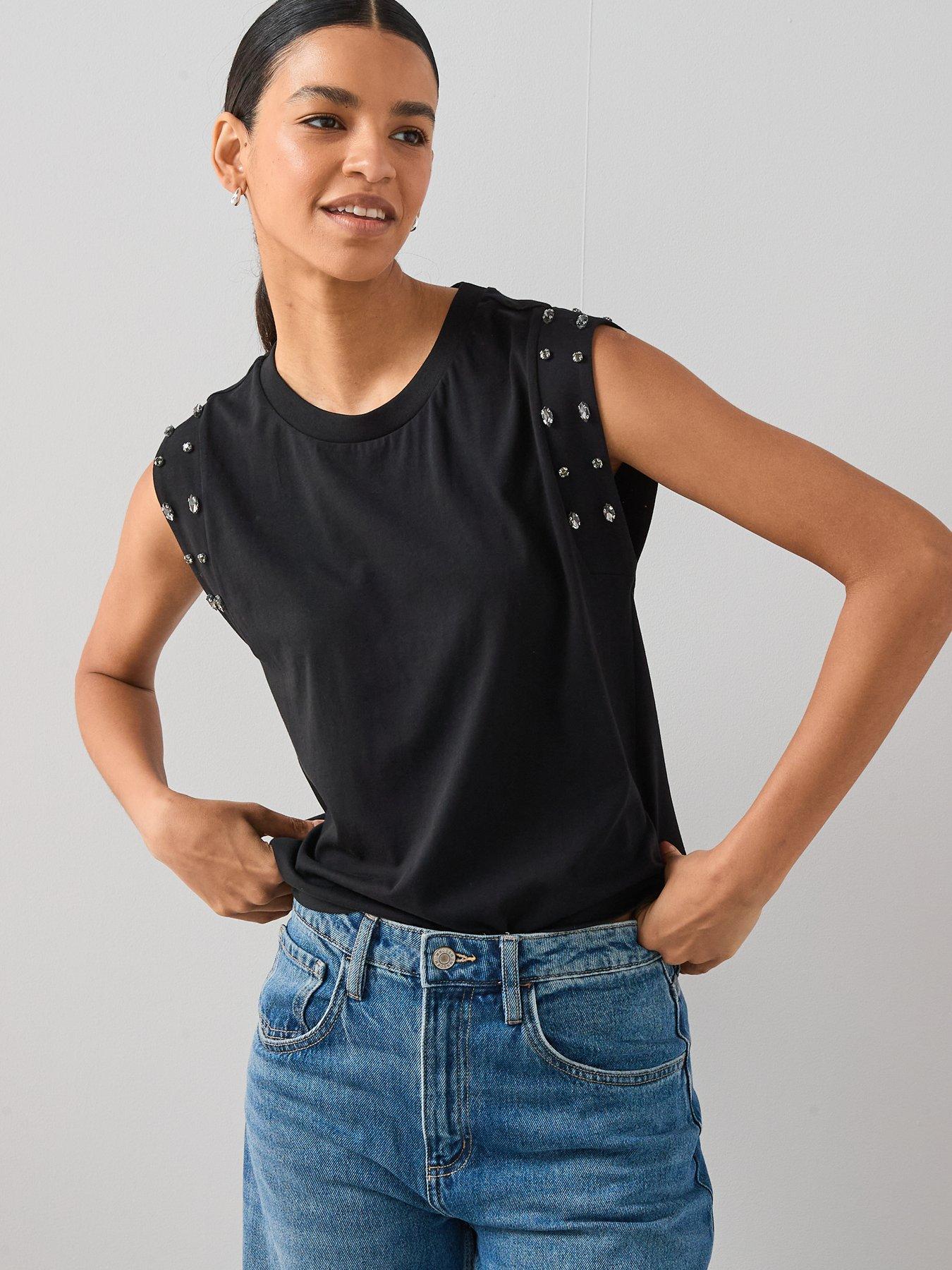 undefined Embellished Sleeveless T-shirt - Black