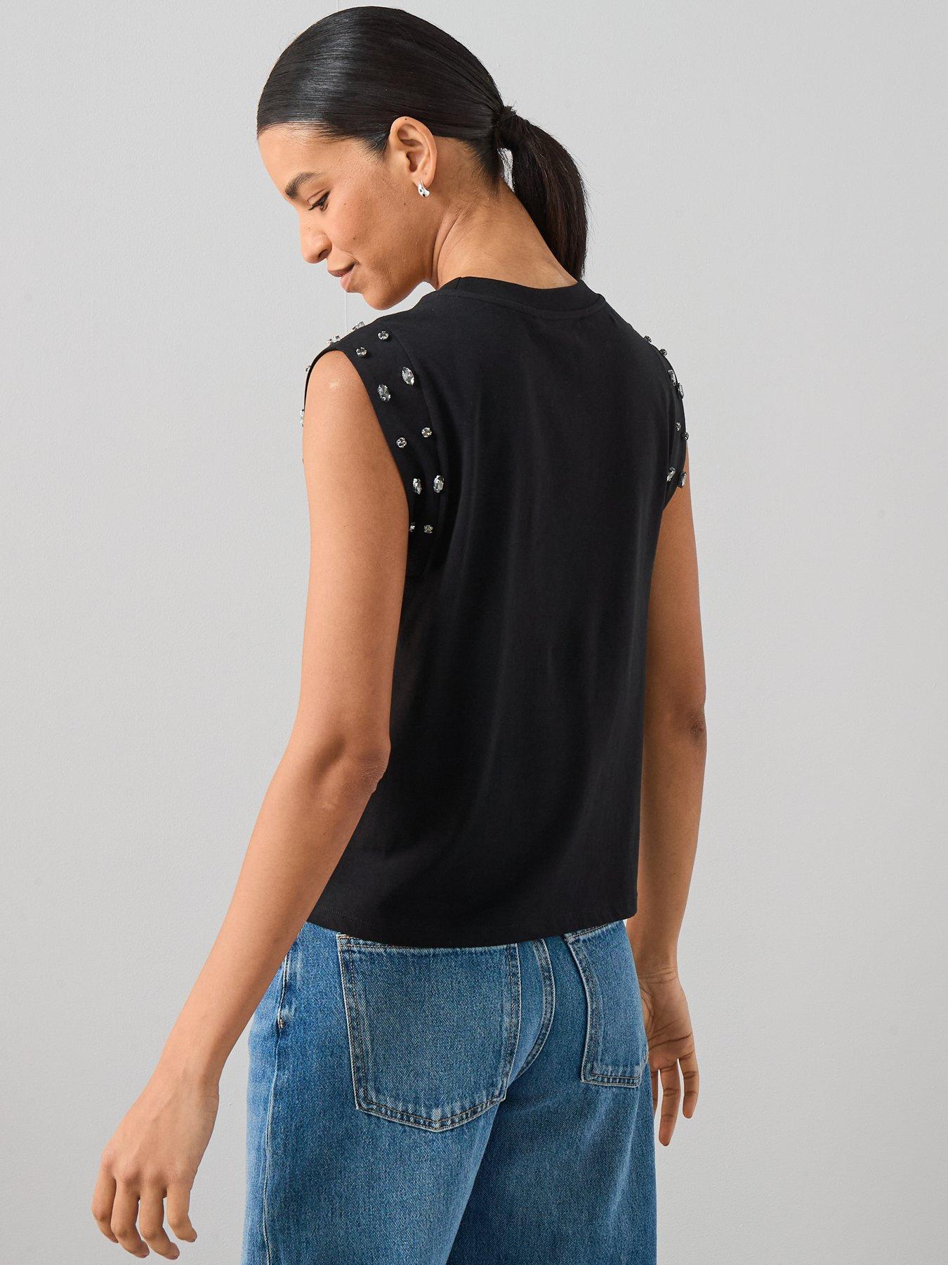 Image 2 of 6 of The Very Collection Embellished Sleeveless T-shirt - Black