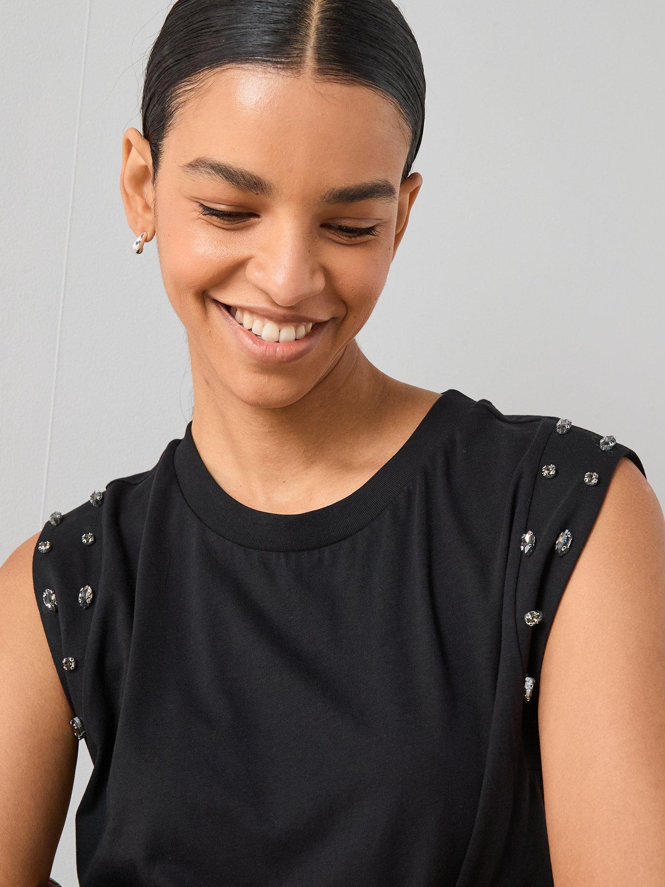 Image 5 of 6 of The Very Collection Embellished Sleeveless T-shirt - Black