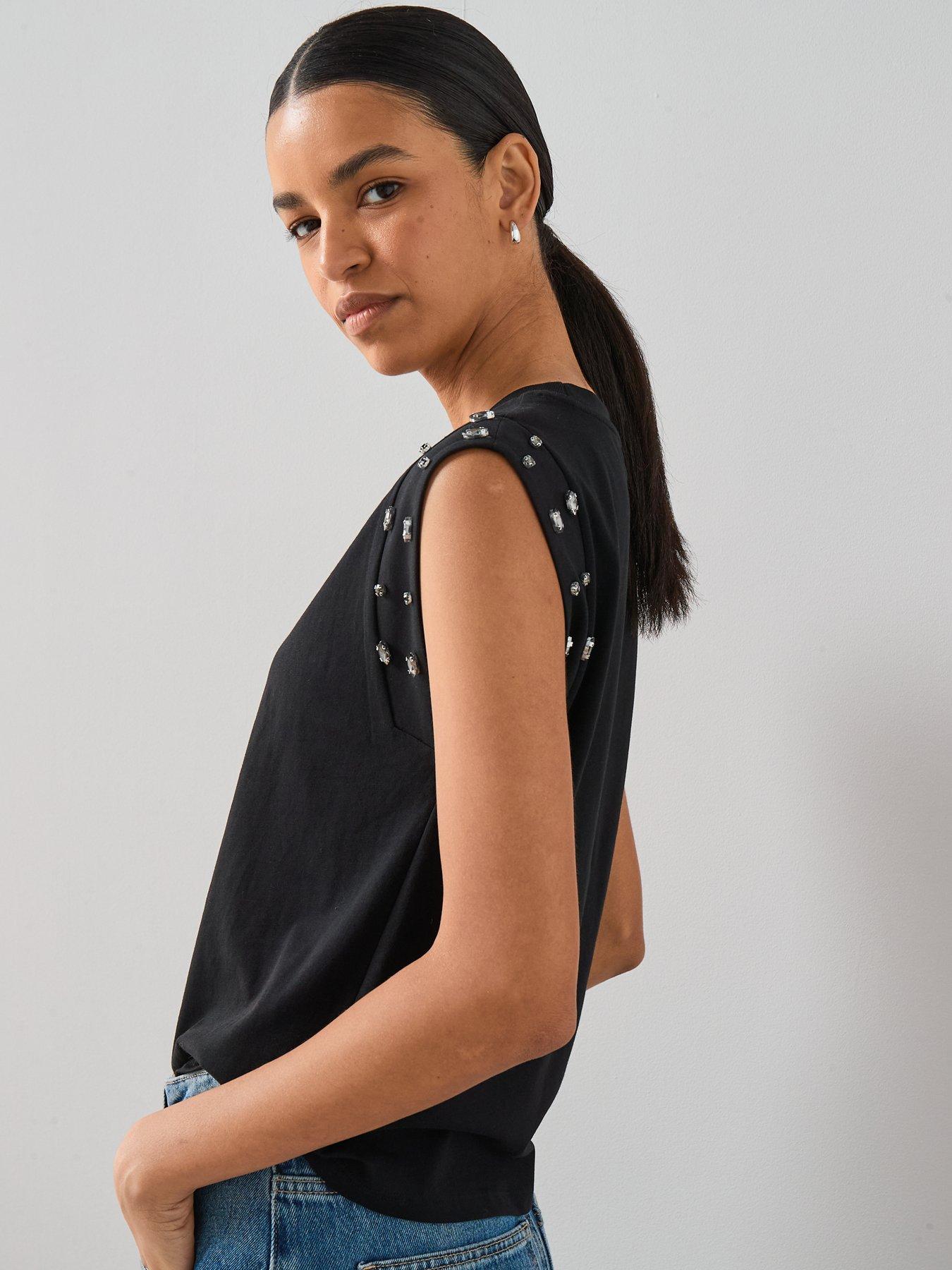 Image 6 of 6 of The Very Collection Embellished Sleeveless T-shirt - Black