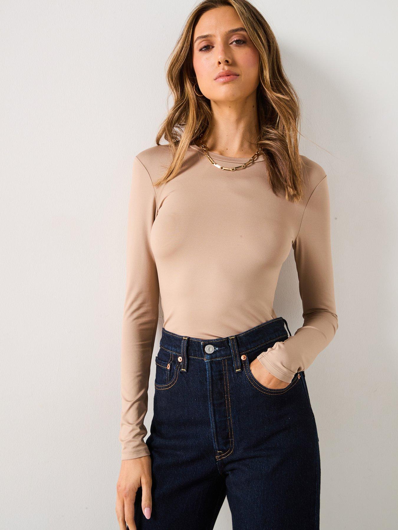  image of v-by-very-soft-touch-essential-long-sleeve-top-taupe