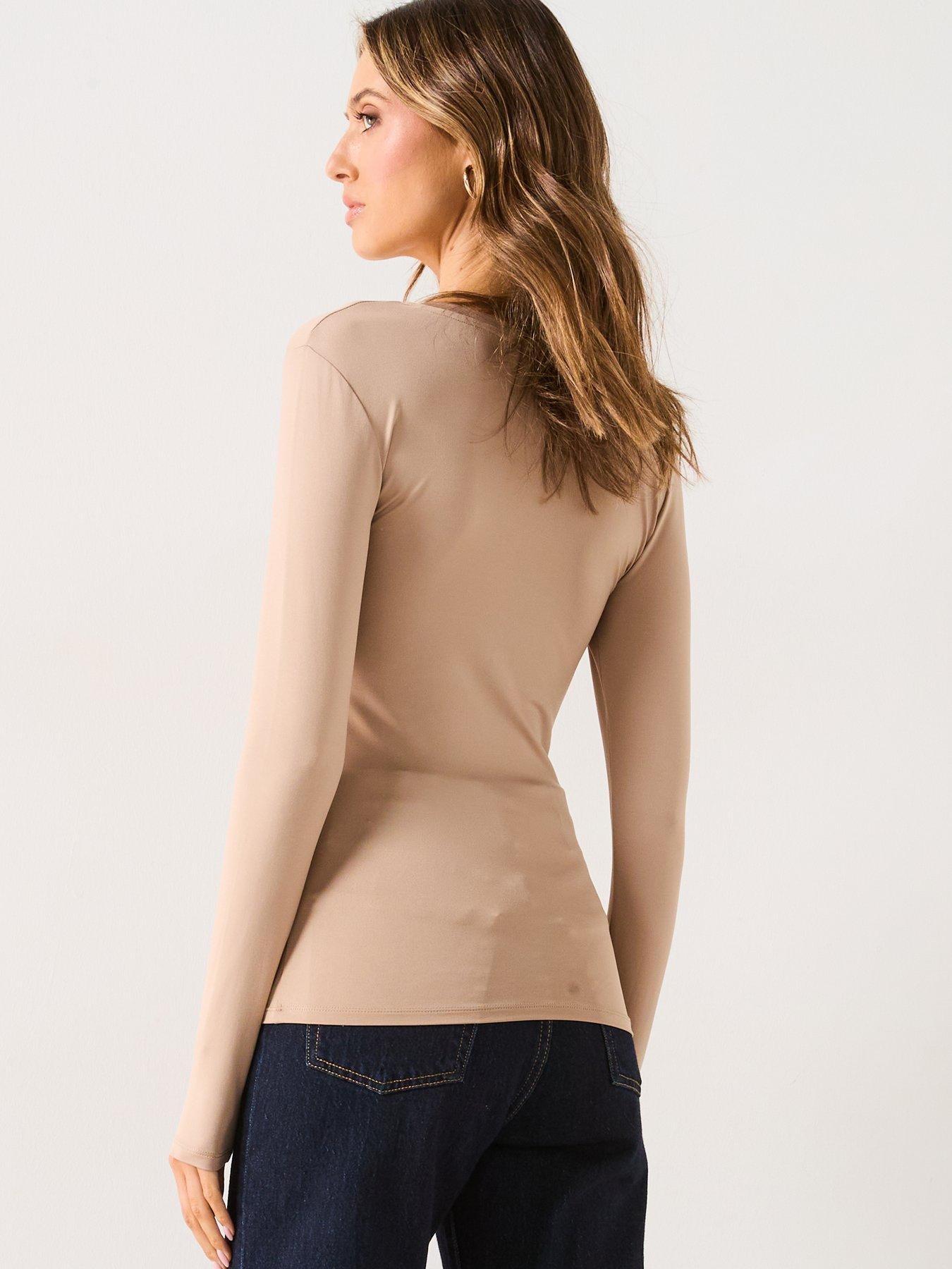  image of v-by-very-soft-touch-essential-long-sleeve-top-taupe