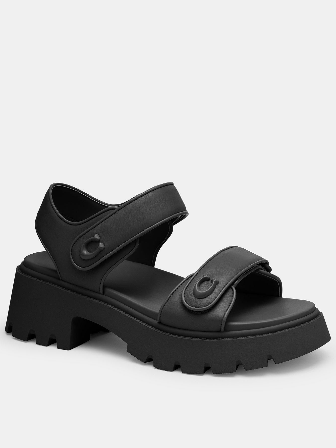 front image of coach-brynn-platform-leather-sandal-black