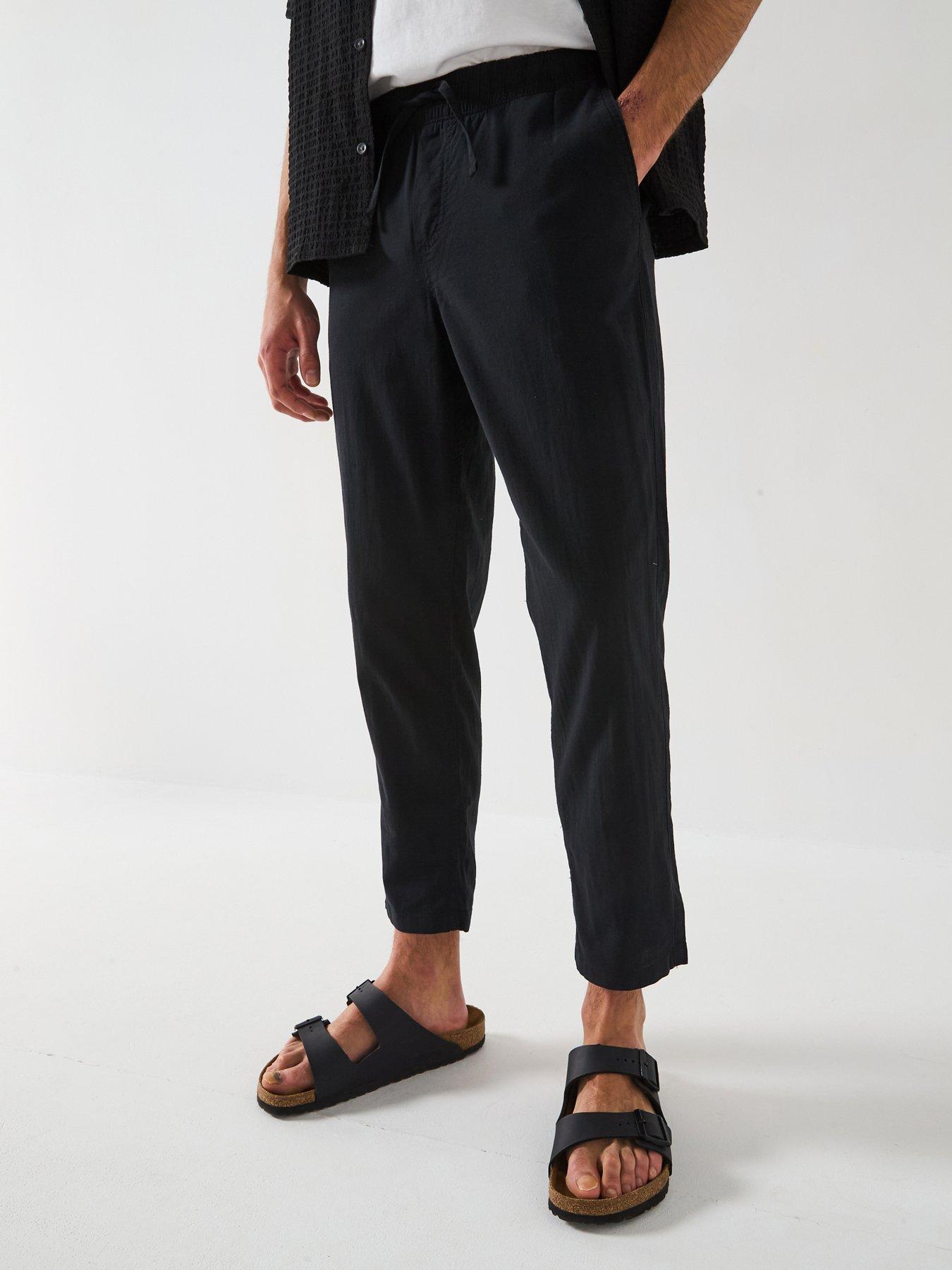  image of jack-jones-linen-blend-tapered-fit-trousers-black