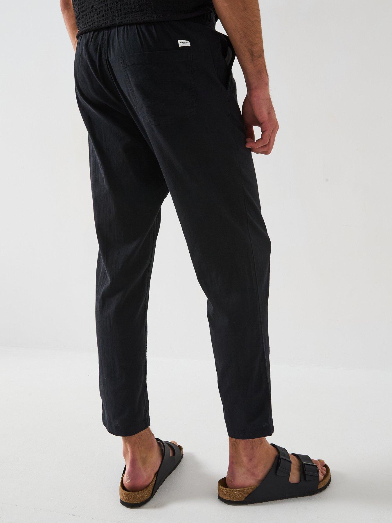  image of jack-jones-linen-blend-tapered-fit-trousers-black