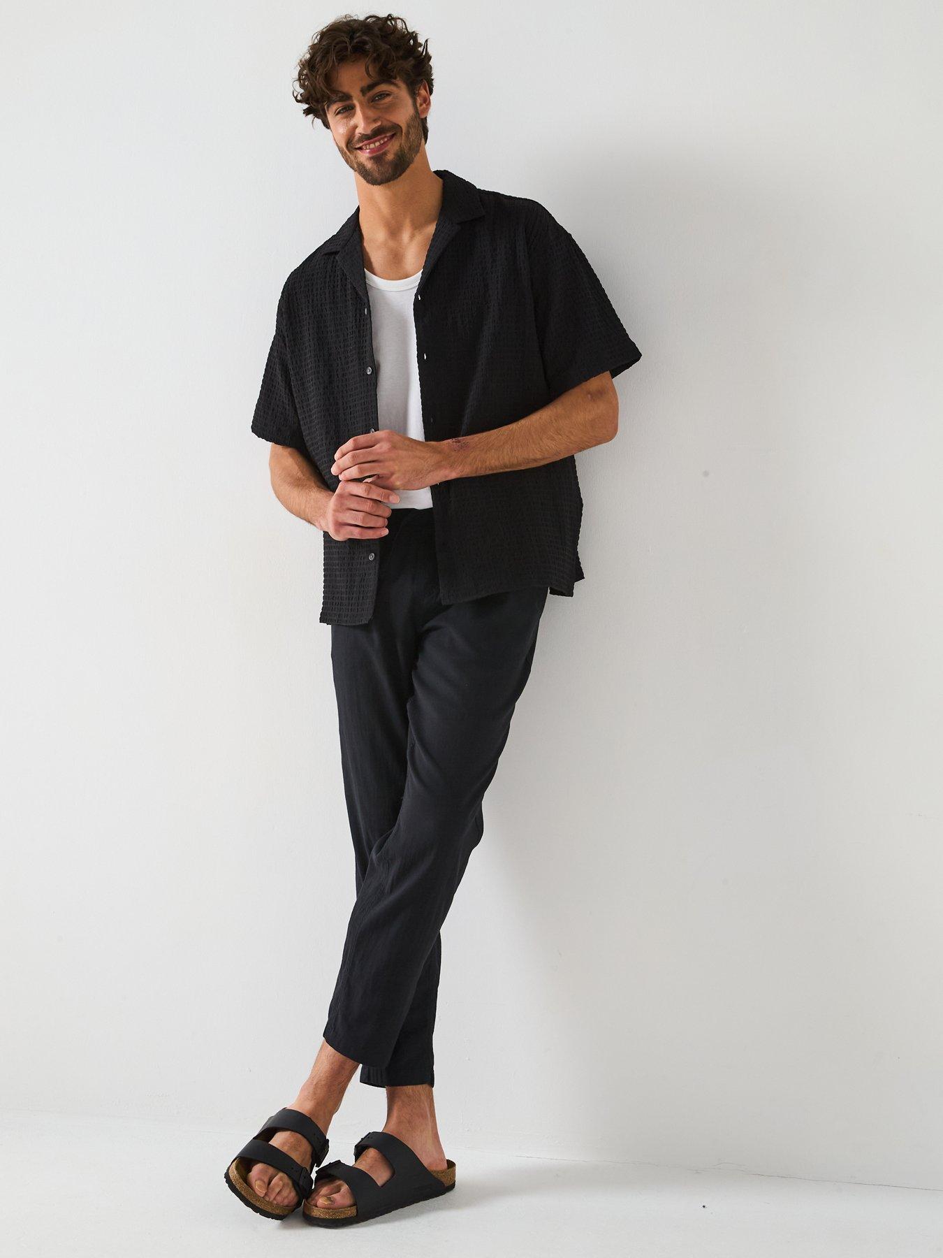  image of jack-jones-linen-blend-tapered-fit-trousers-black