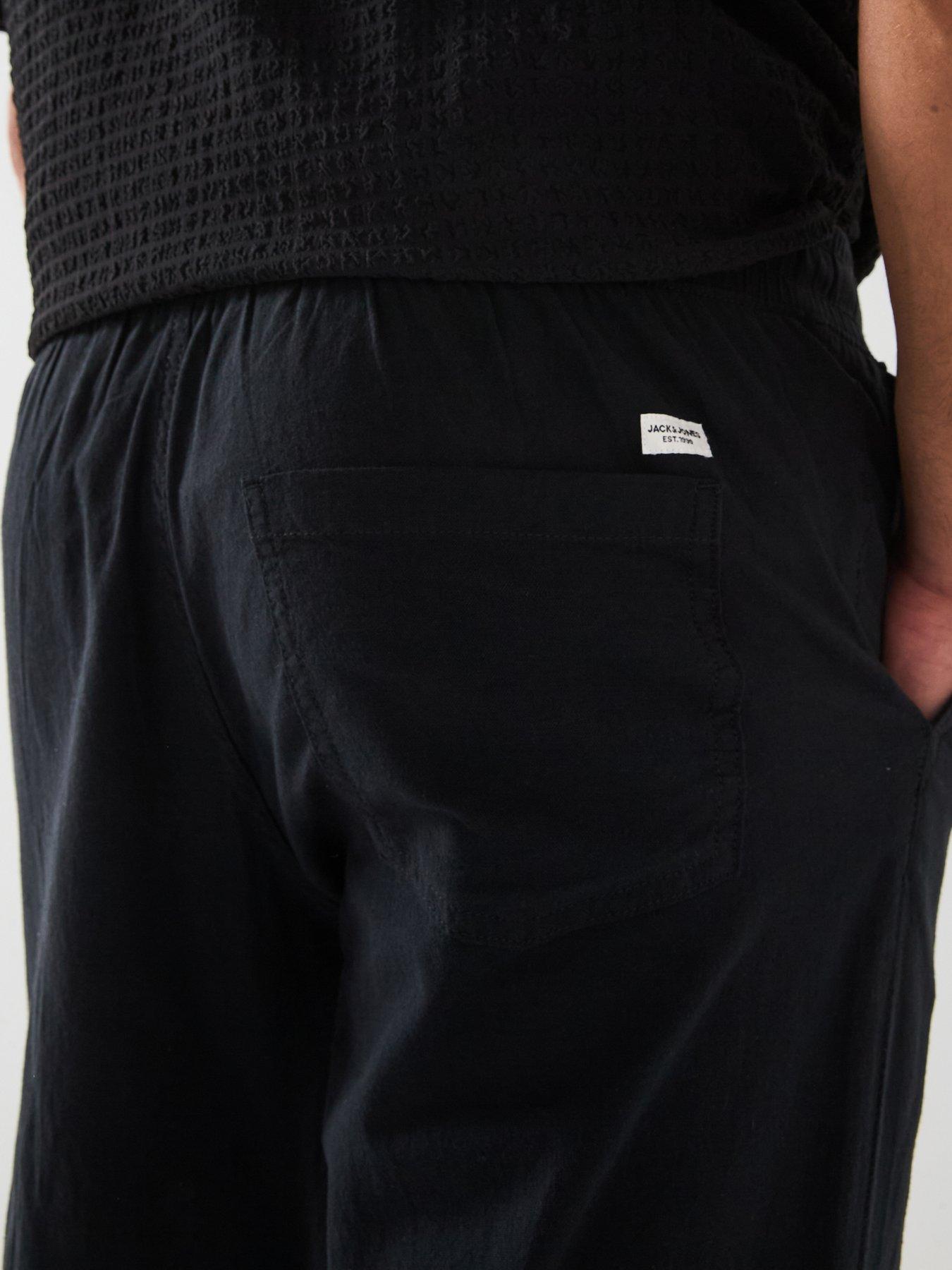  image of jack-jones-linen-blend-tapered-fit-trousers-black