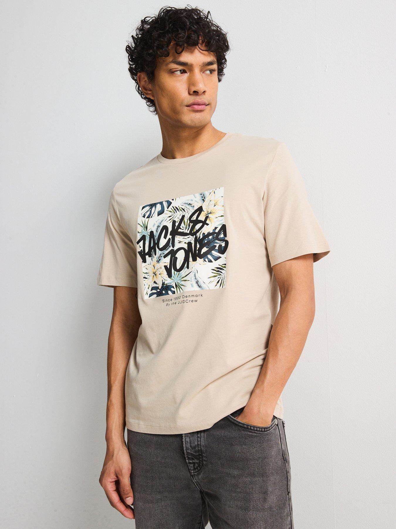  image of jack-jones-hawaii-box-logo-t-shirt-moonbeam