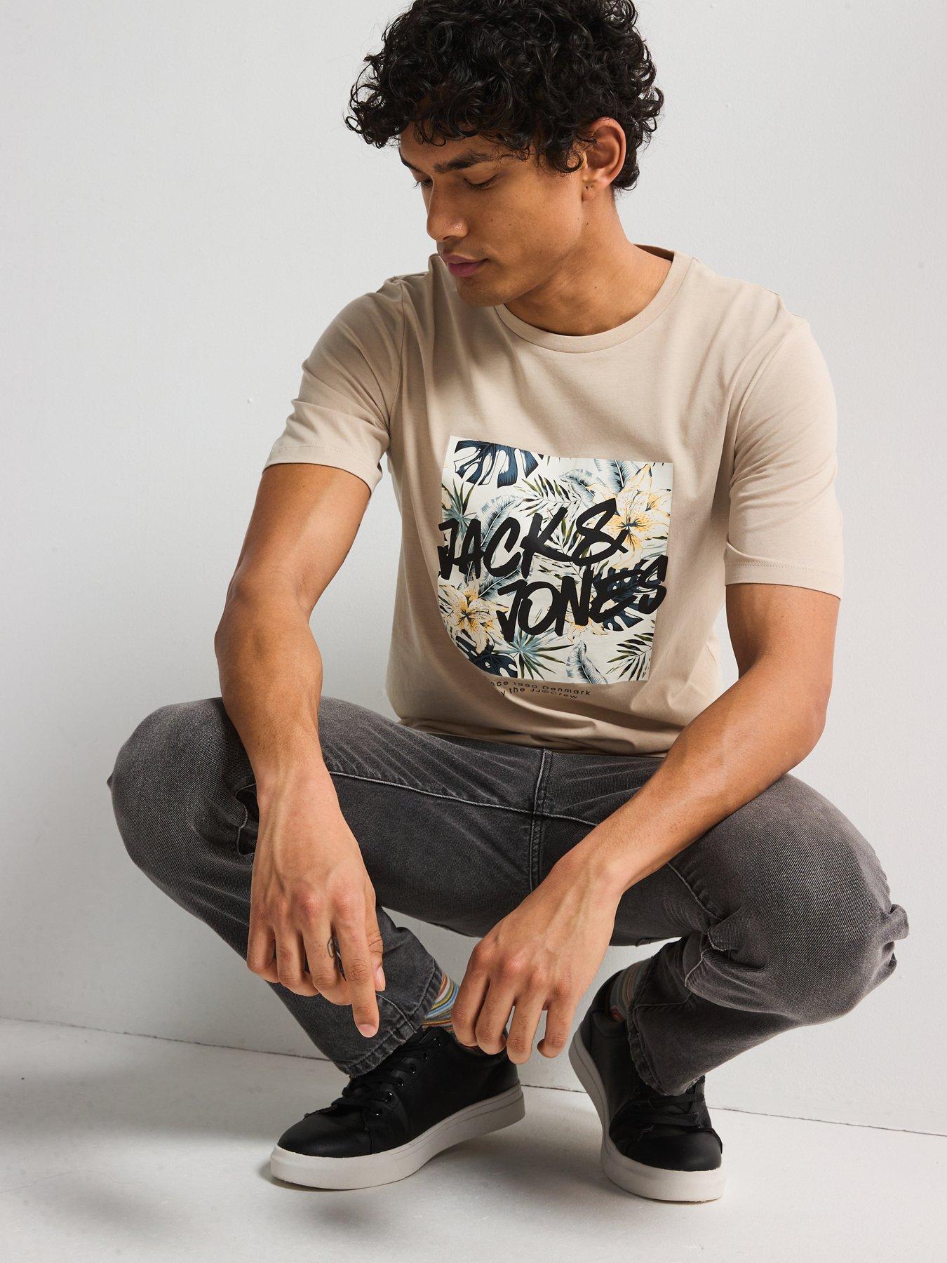  image of jack-jones-hawaii-box-logo-t-shirt-moonbeam