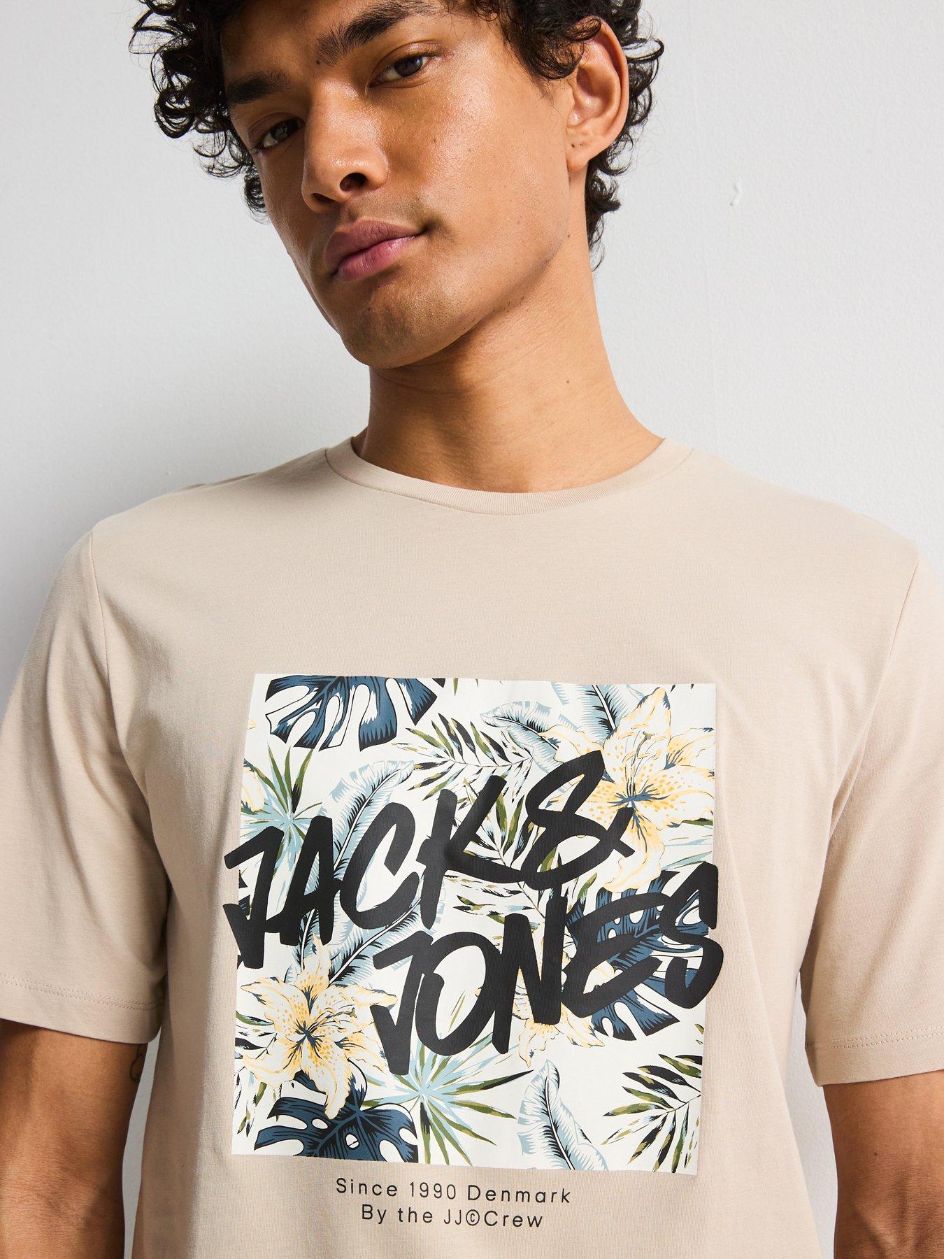  image of jack-jones-hawaii-box-logo-t-shirt-moonbeam