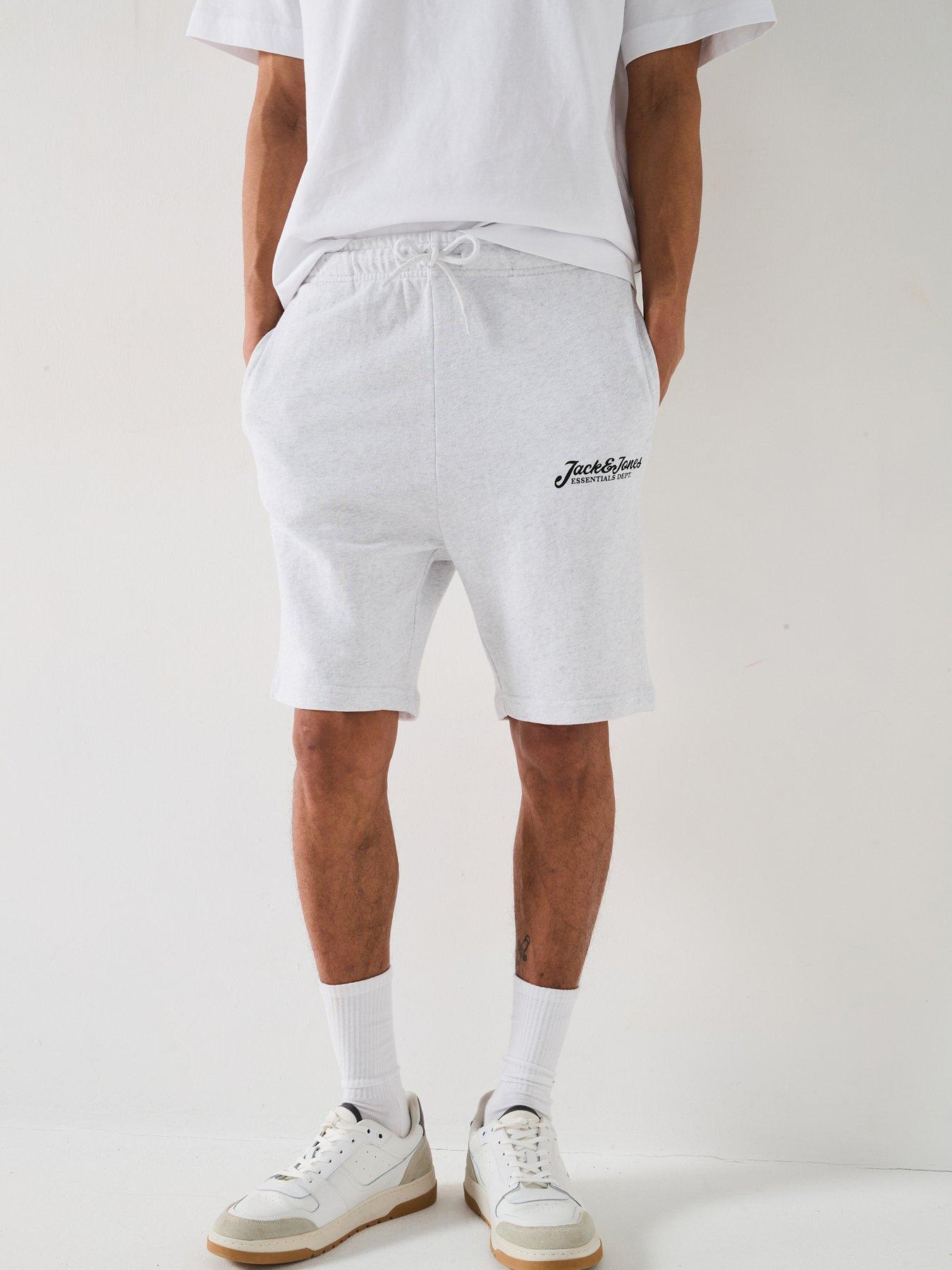 image of jack-jones-gordon-beau-script-sweat-shorts-white-melange