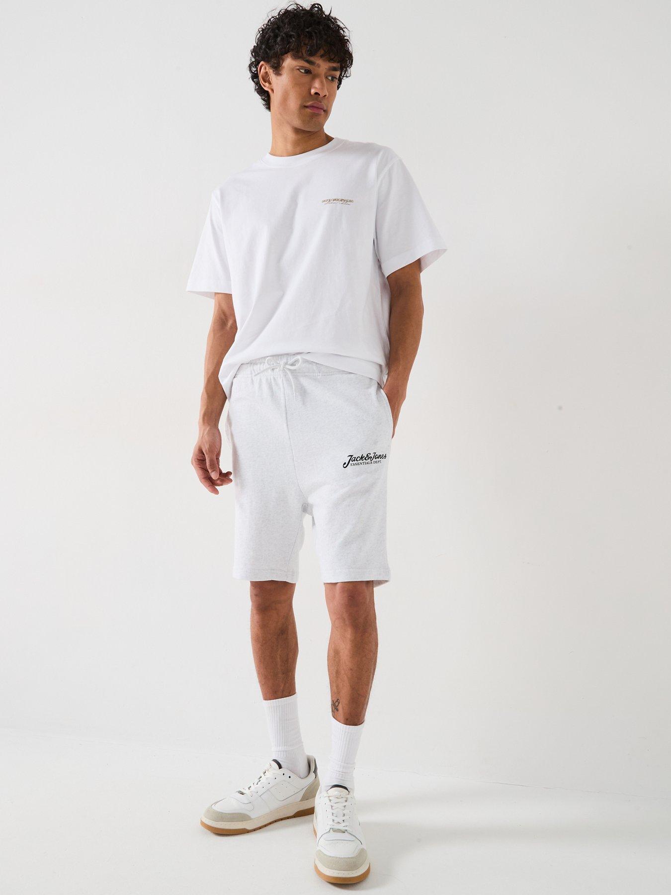  image of jack-jones-gordon-beau-script-sweat-shorts-white-melange