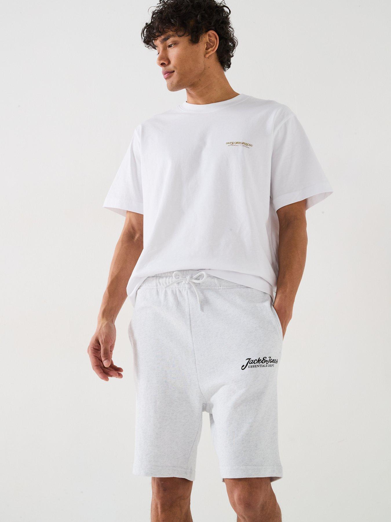  image of jack-jones-gordon-beau-script-sweat-shorts-white-melange