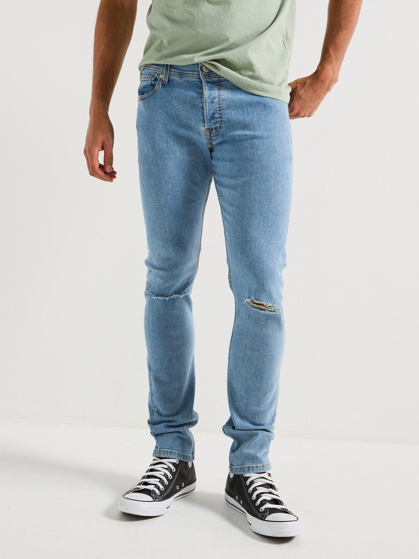 image of jack-jones-glenn-slim-fit-distressed-jeans-blue-denim
