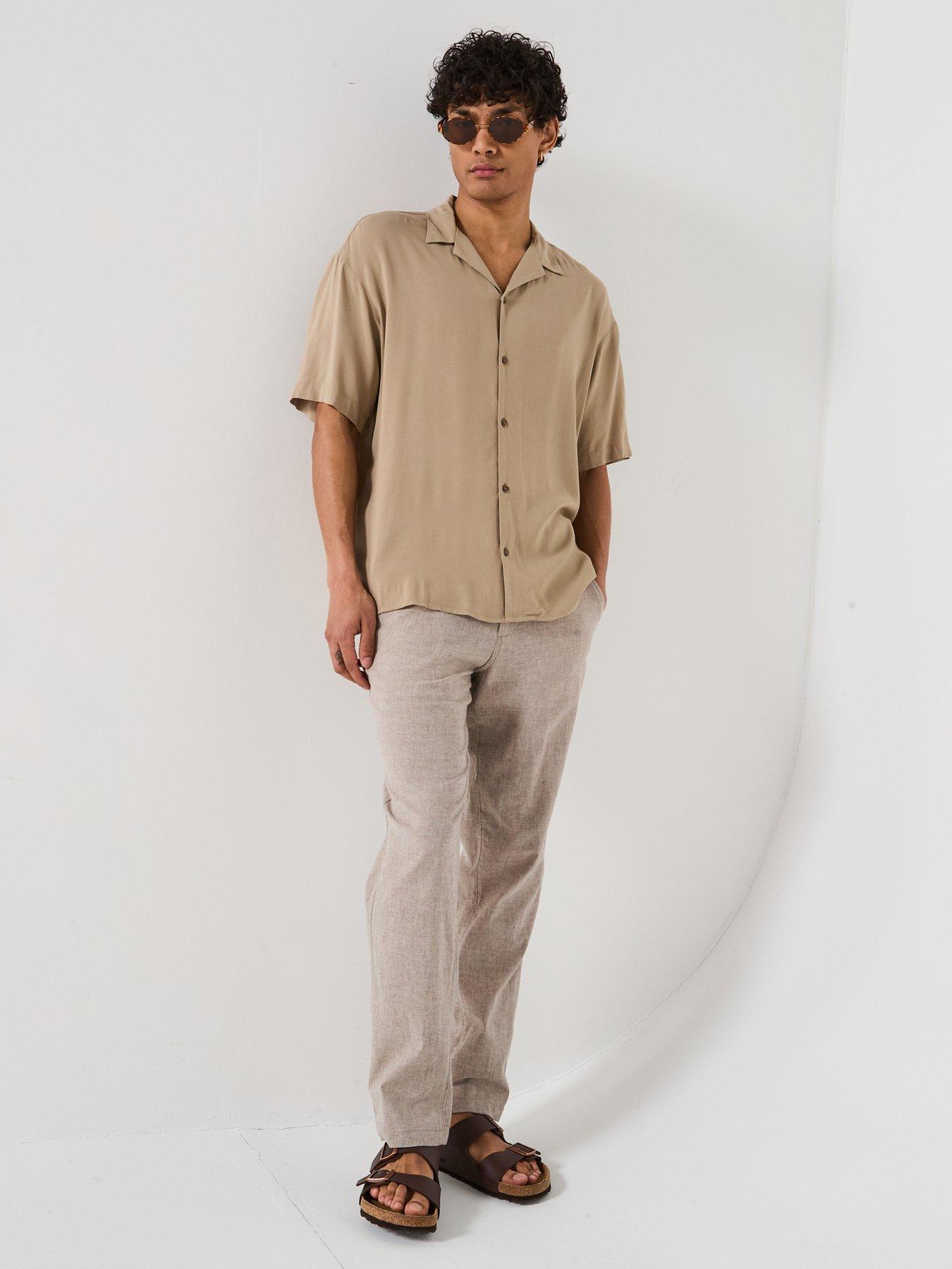  image of jack-jones-jeff-solid-resort-shirt-light-brown