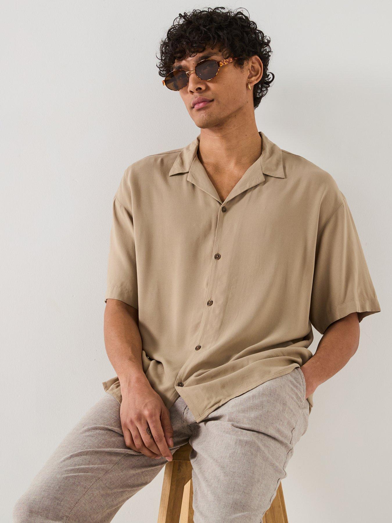  image of jack-jones-jeff-solid-resort-shirt-light-brown