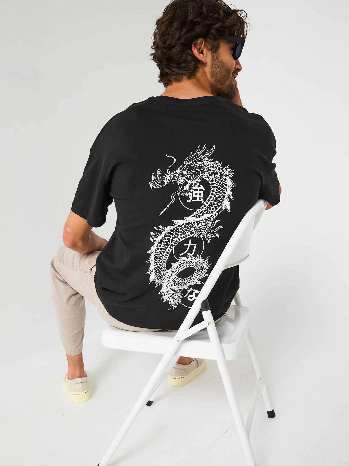  image of jack-jones-dragon-back-print-t-shirt-black
