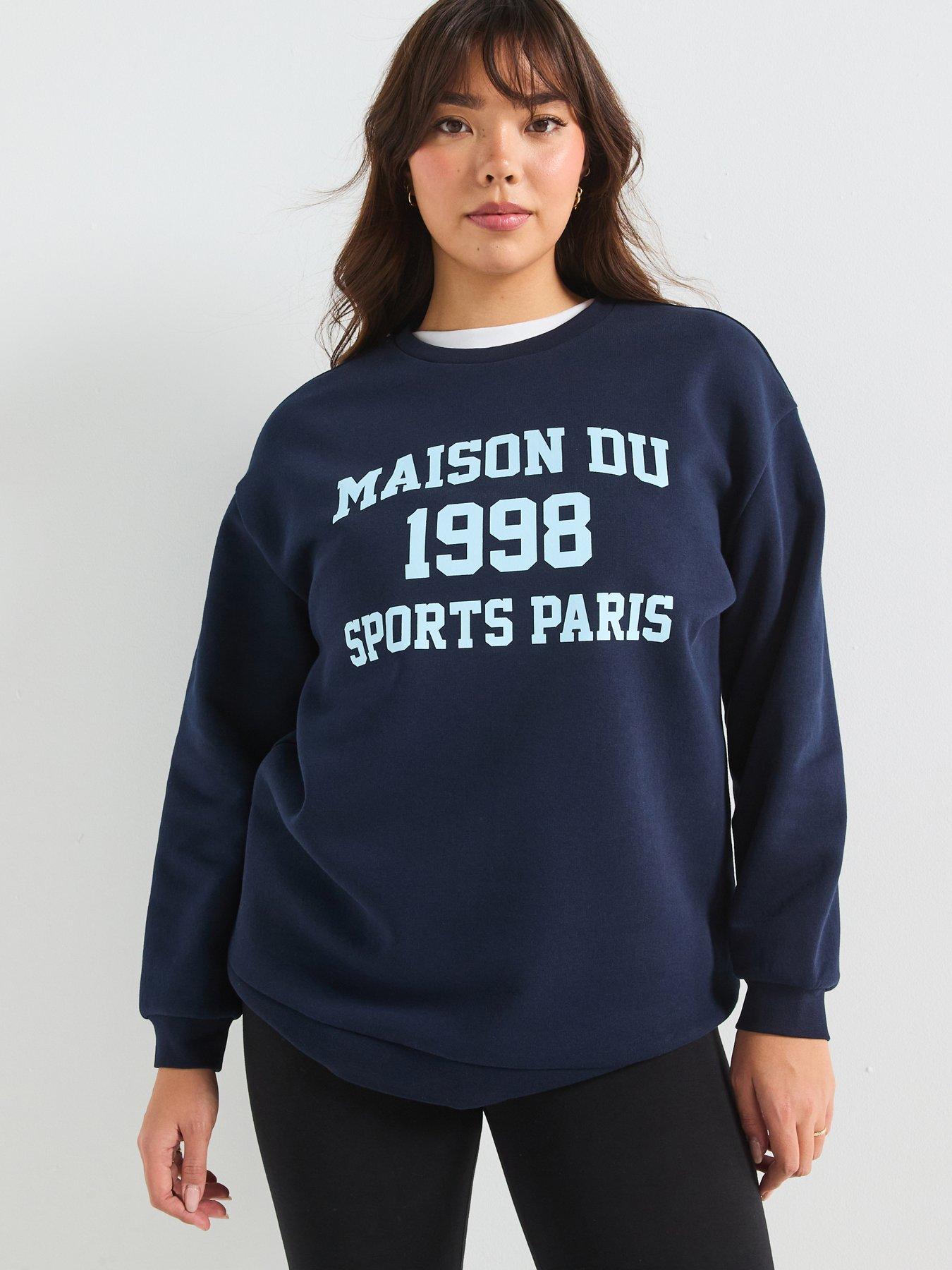  image of v-by-very-curve-slogan-longline-sweatshirt-navy
