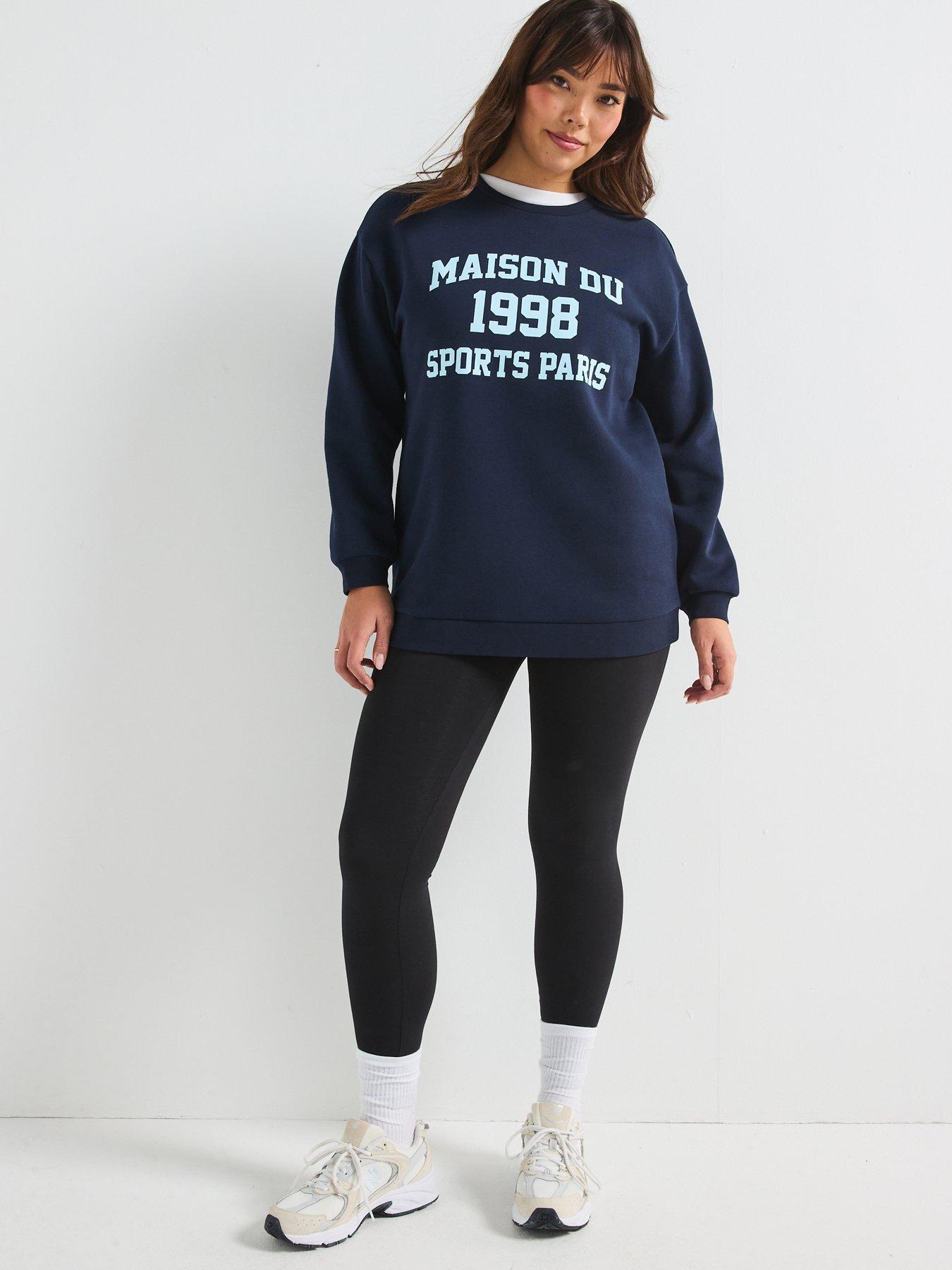  image of v-by-very-curve-slogan-longline-sweatshirt-navy