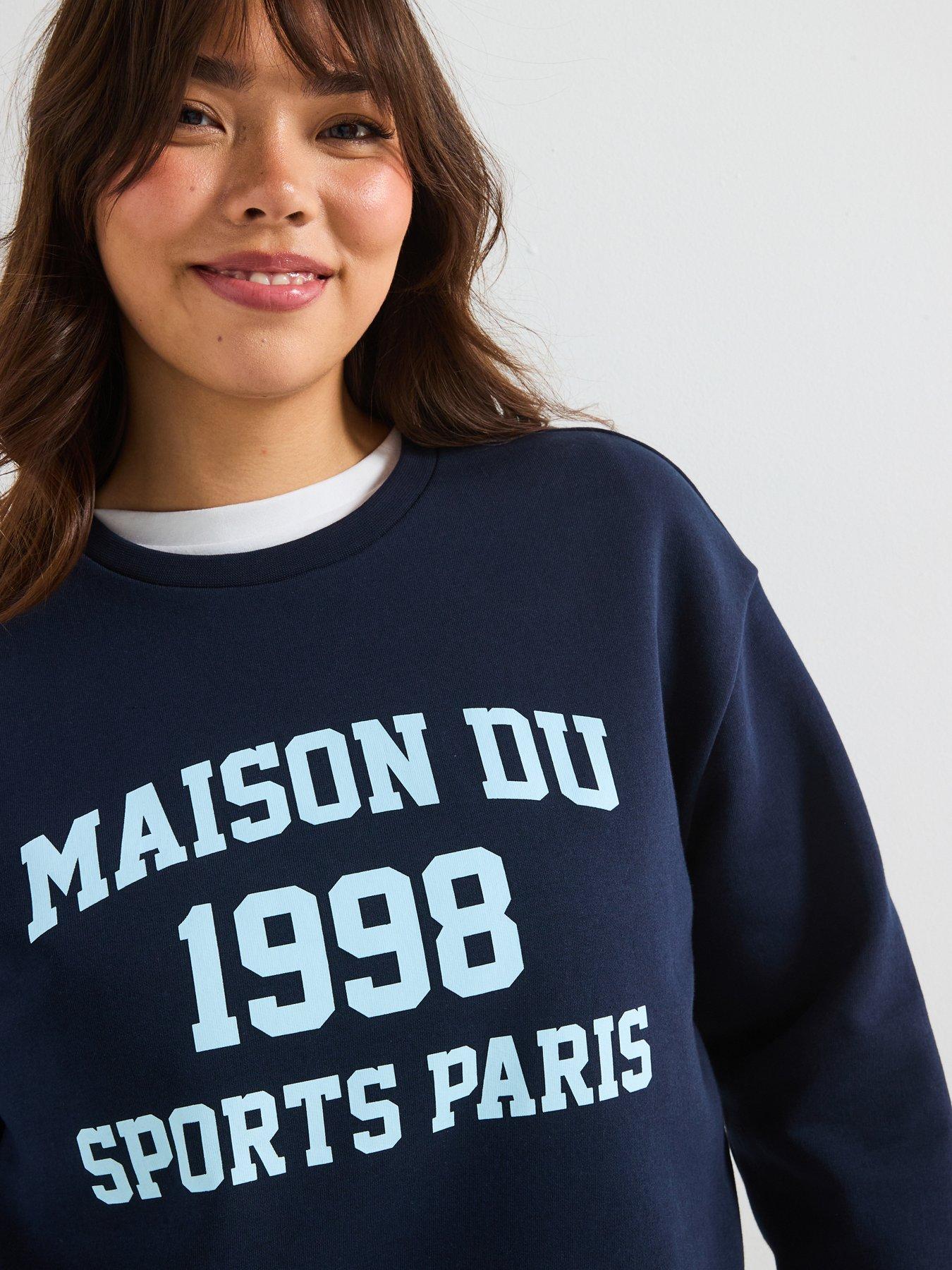  image of v-by-very-curve-slogan-longline-sweatshirt-navy