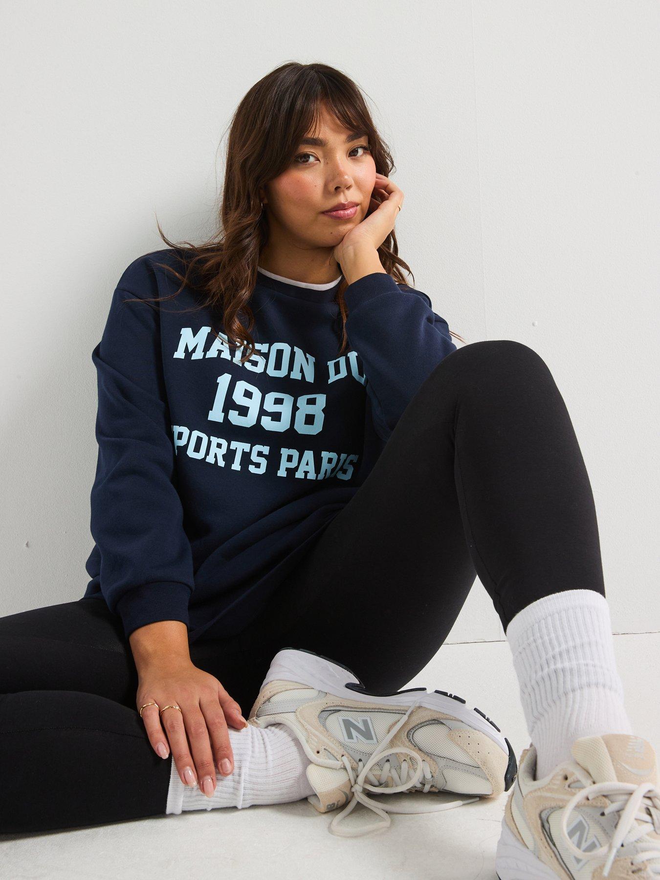  image of v-by-very-curve-slogan-longline-sweatshirt-navy