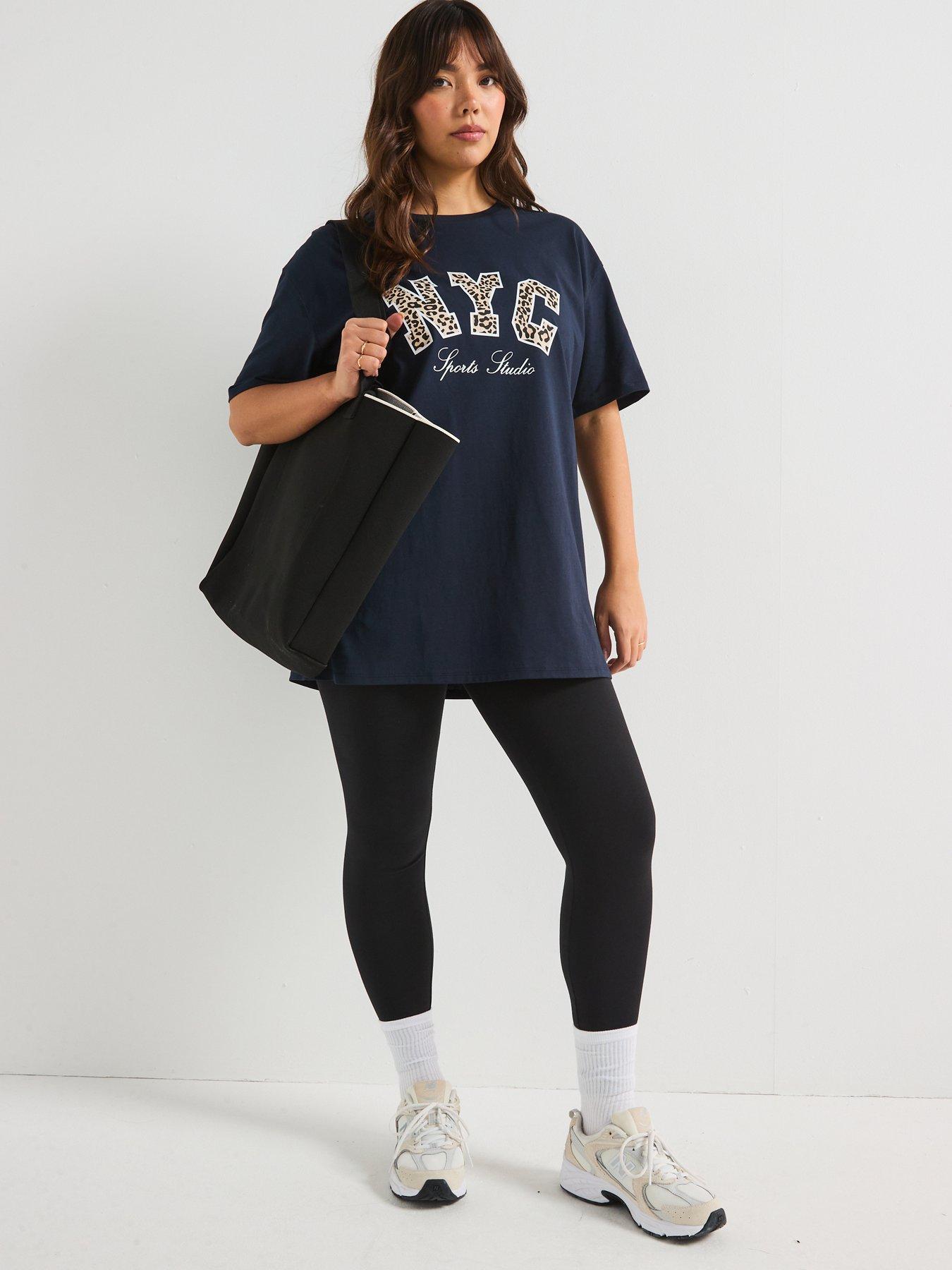  image of v-by-very-curve-nyc-oversized-t-shirt-navy
