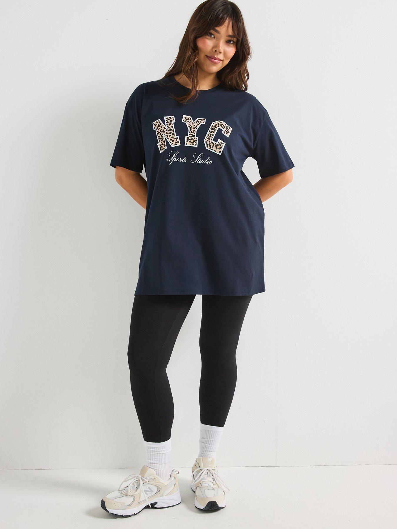  image of v-by-very-curve-nyc-oversized-t-shirt-navy