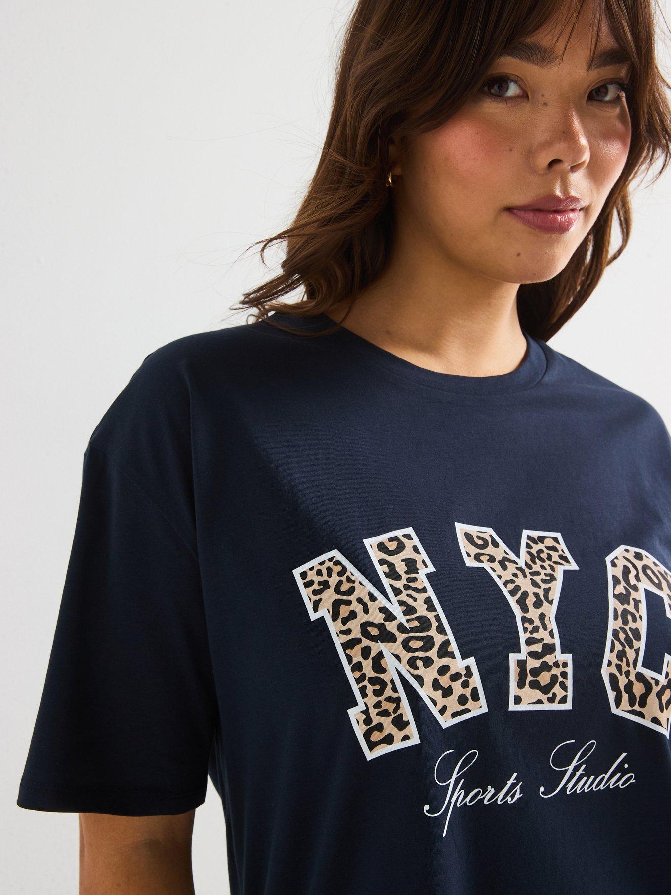  image of v-by-very-curve-nyc-oversized-t-shirt-navy