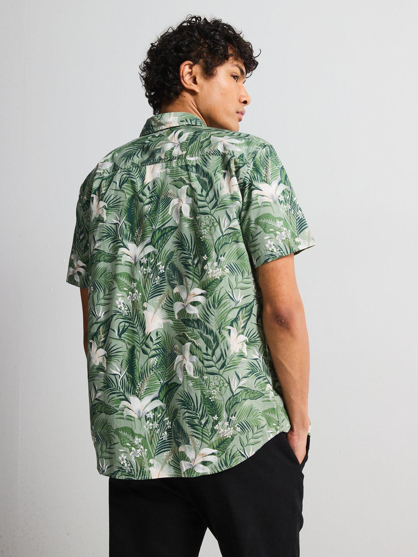  image of jack-jones-hawaii-all-over-floral-print-short-sleeve-shirt-light-green