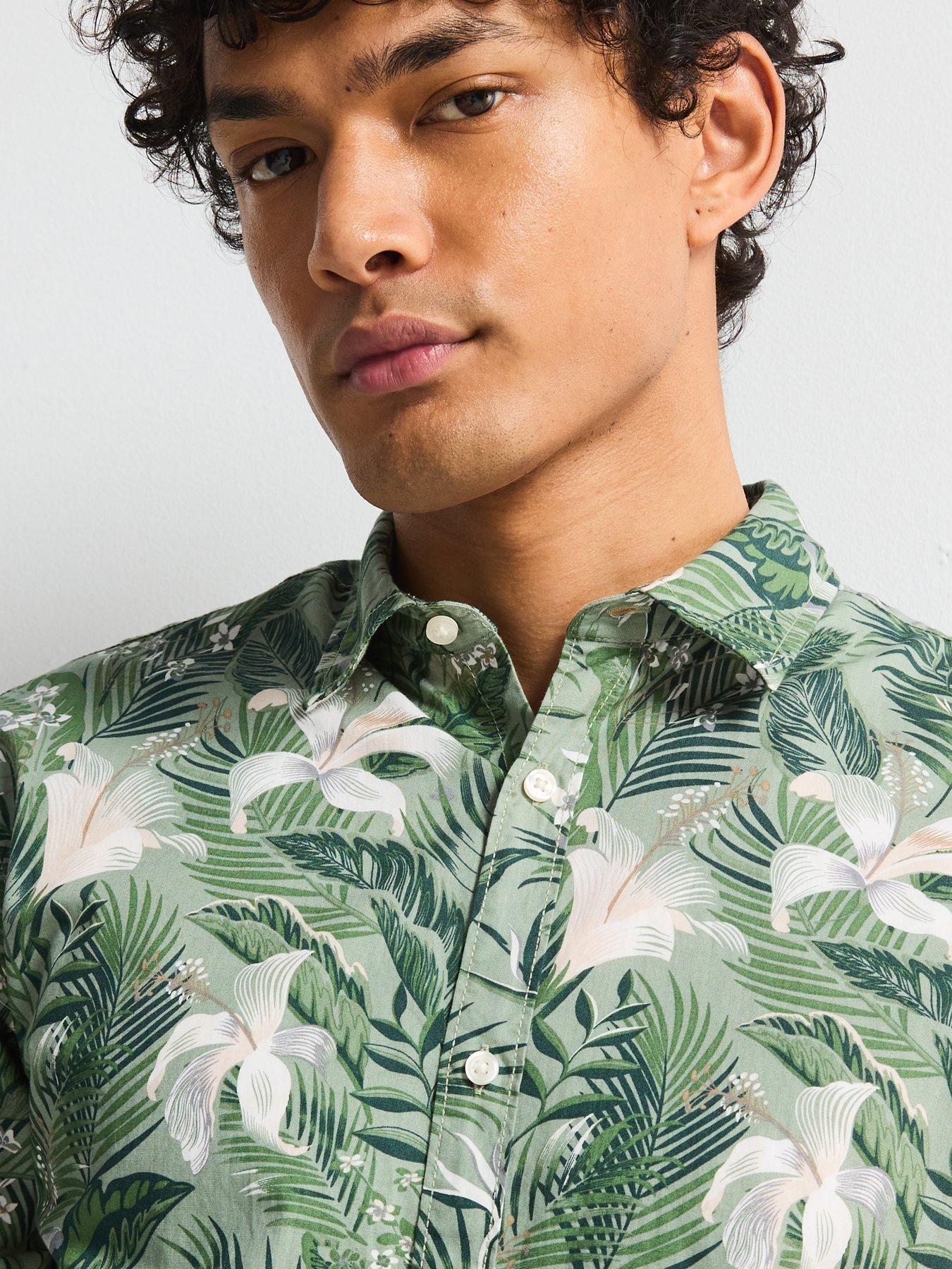  image of jack-jones-hawaii-all-over-floral-print-short-sleeve-shirt-light-green