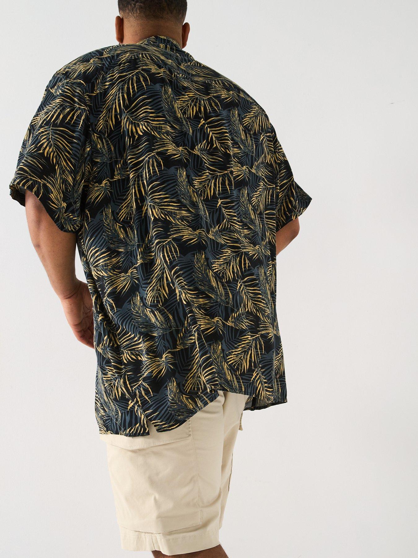  image of jack-jones-plus-size-jeff-tropical-print-resort-shirt-black