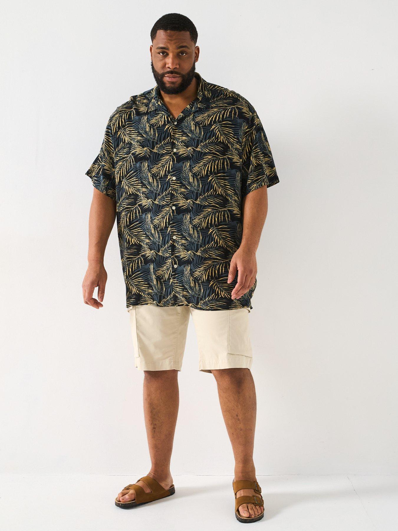  image of jack-jones-plus-size-jeff-tropical-print-resort-shirt-black
