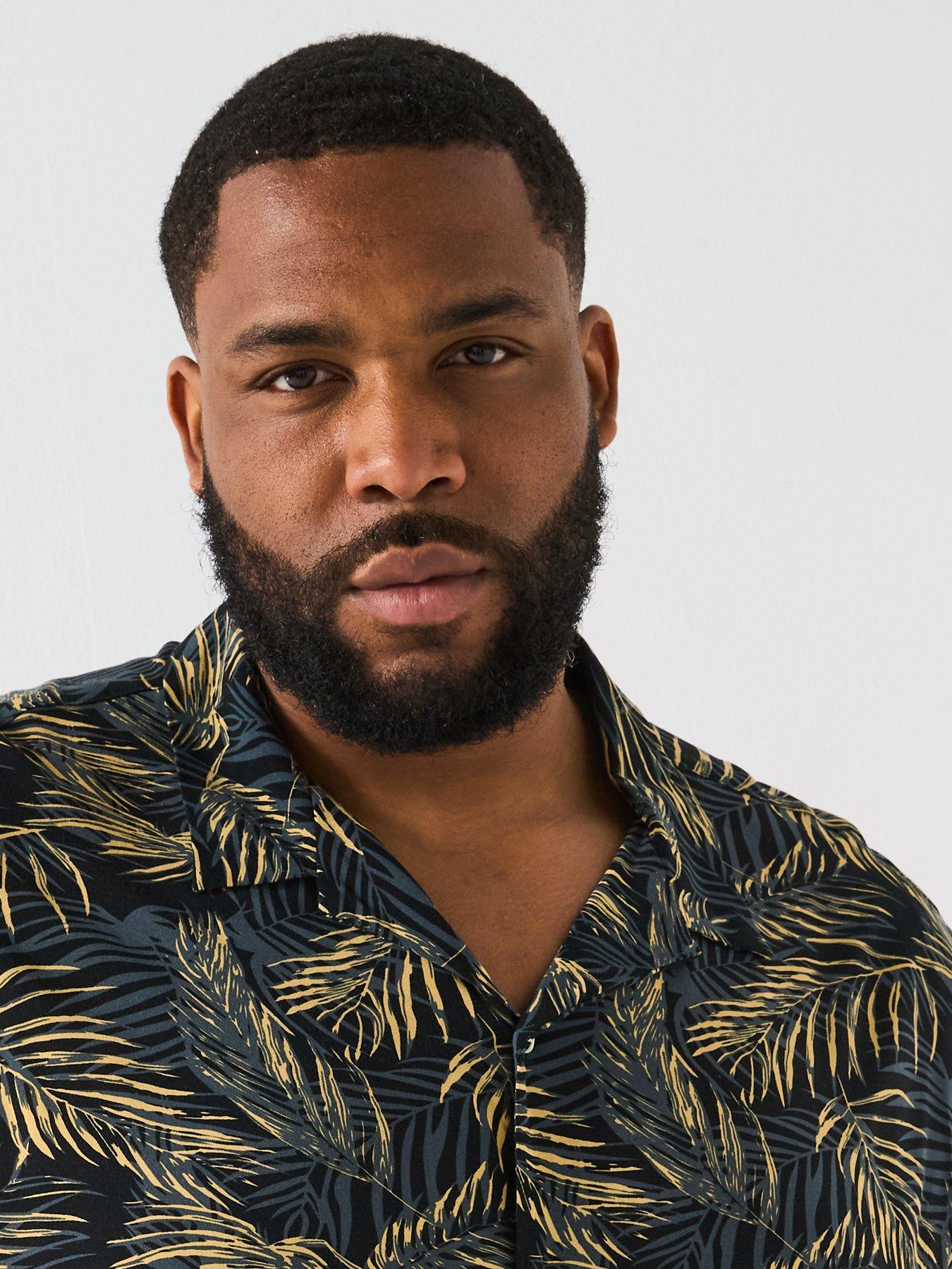  image of jack-jones-plus-size-jeff-tropical-print-resort-shirt-black
