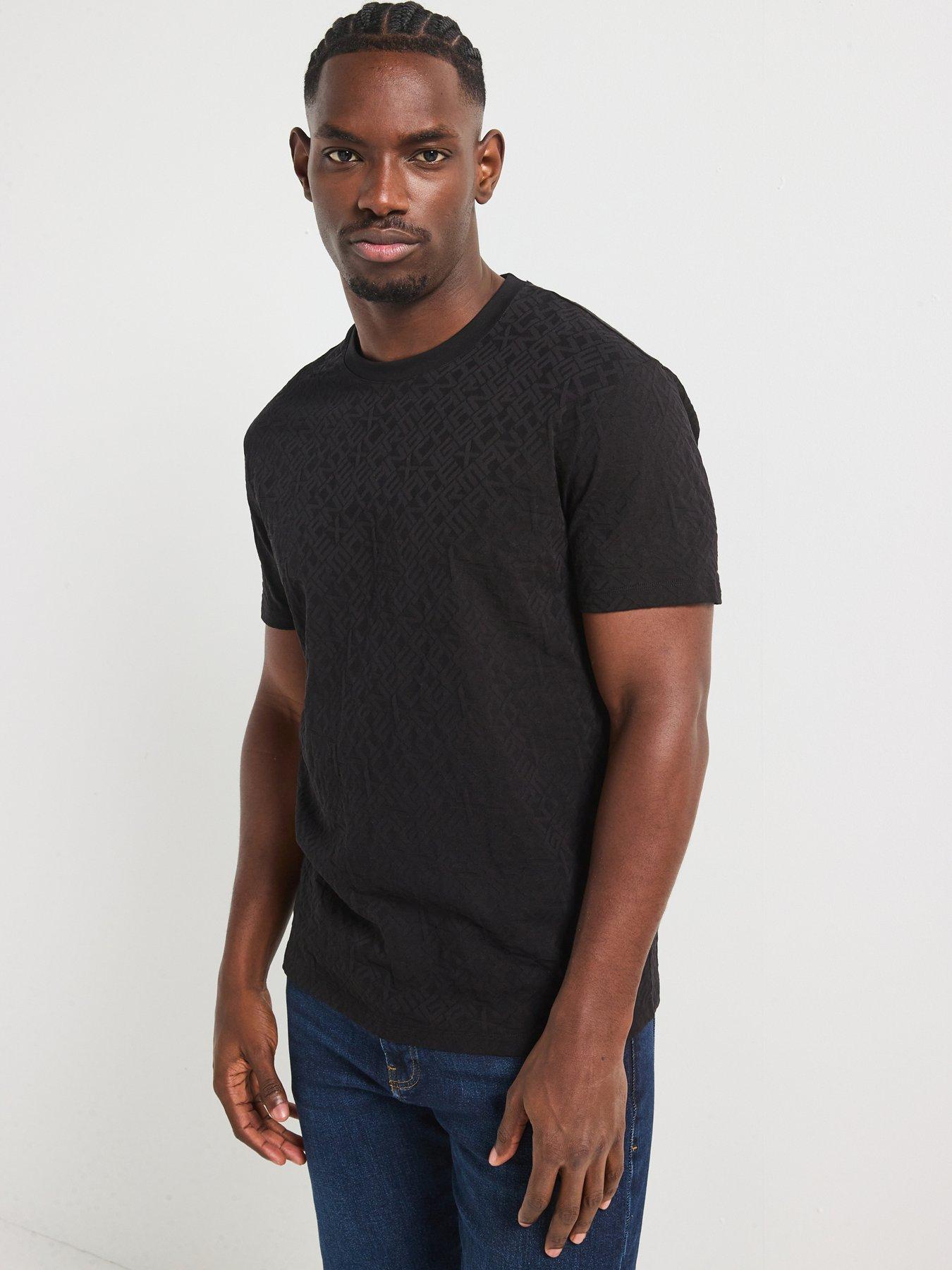  image of armani-exchange-embossed-print-crew-neck-t-shirt-black