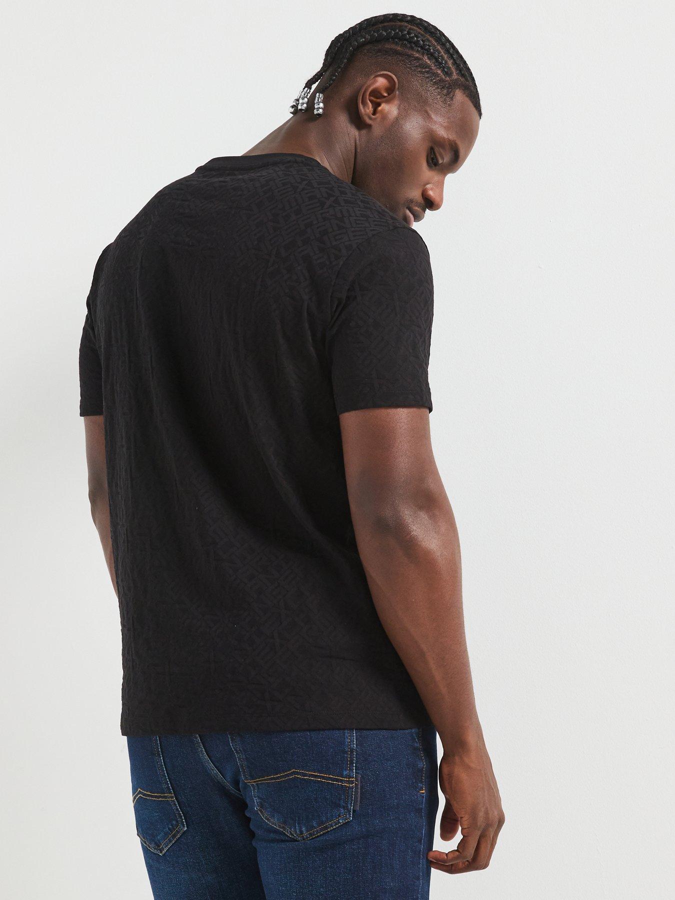  image of armani-exchange-embossed-print-crew-neck-t-shirt-black