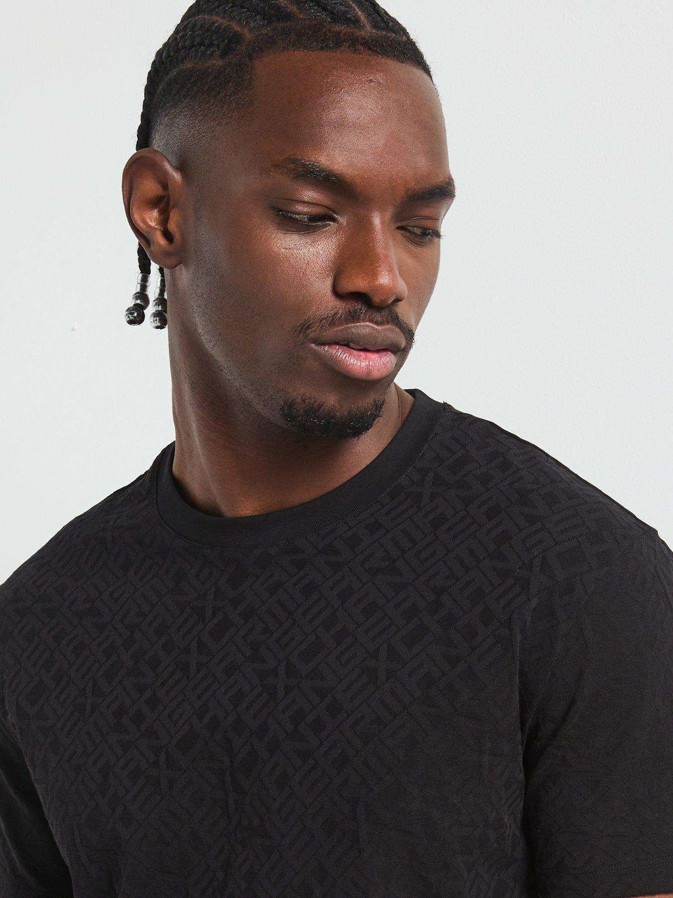  image of armani-exchange-embossed-print-crew-neck-t-shirt-black