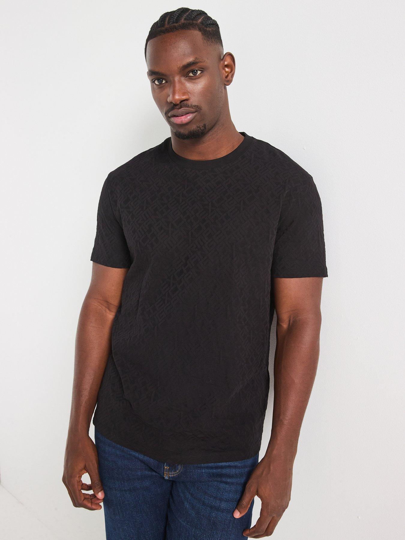  image of armani-exchange-embossed-print-crew-neck-t-shirt-black