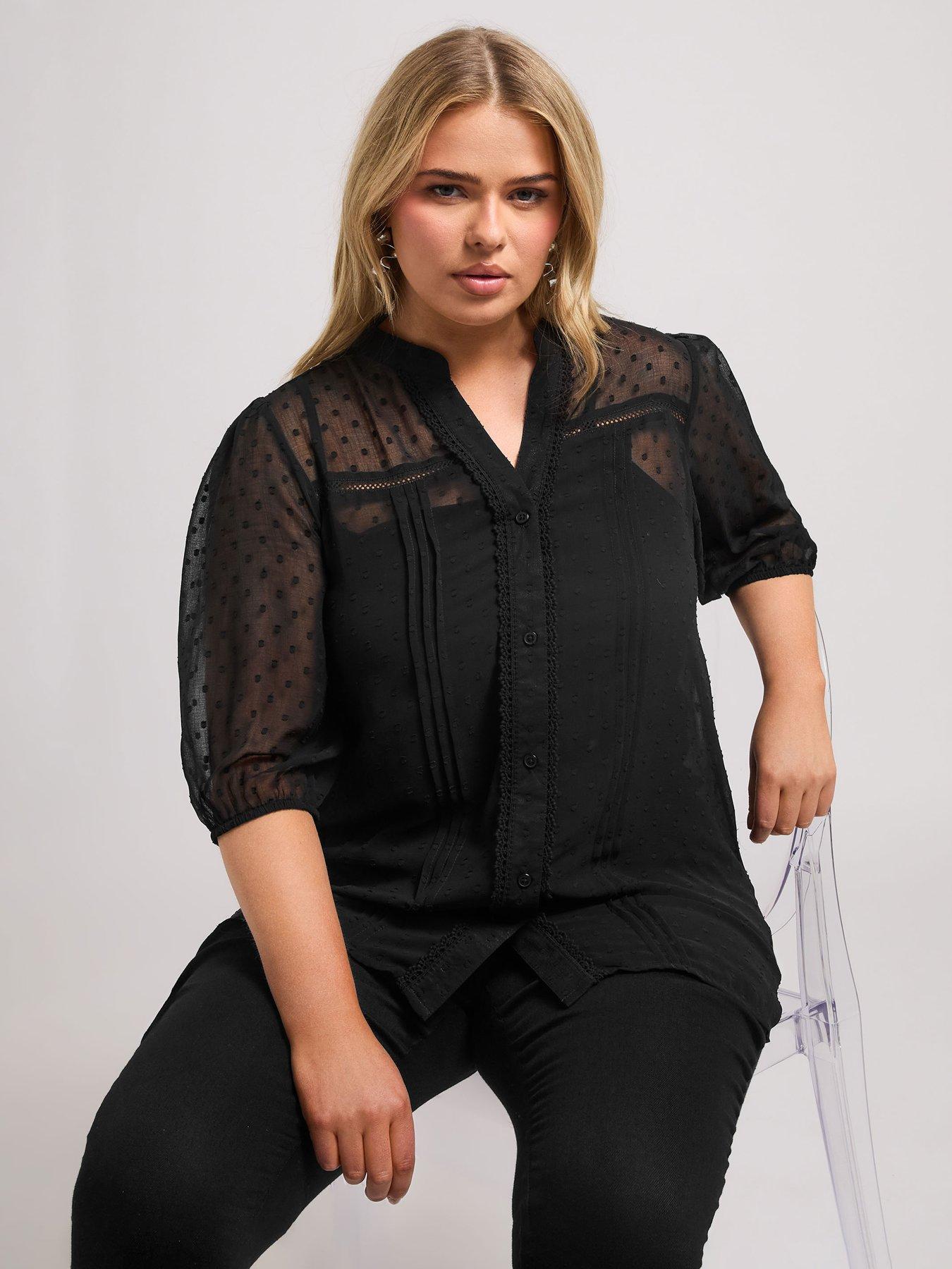 yours-curve-dobby-crochet-pleat-blouse-black